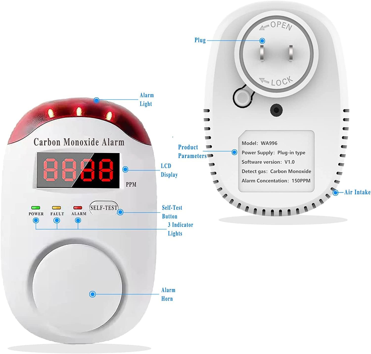 DYWL SECURITY Carbon Monoxide Detectors Portable Carbon Monoxide Detector for Travel Carbon Monoxide Detector Plug in Wall with LED Digital Display Voice Light Plug and Play - 1 Pack - Image 3