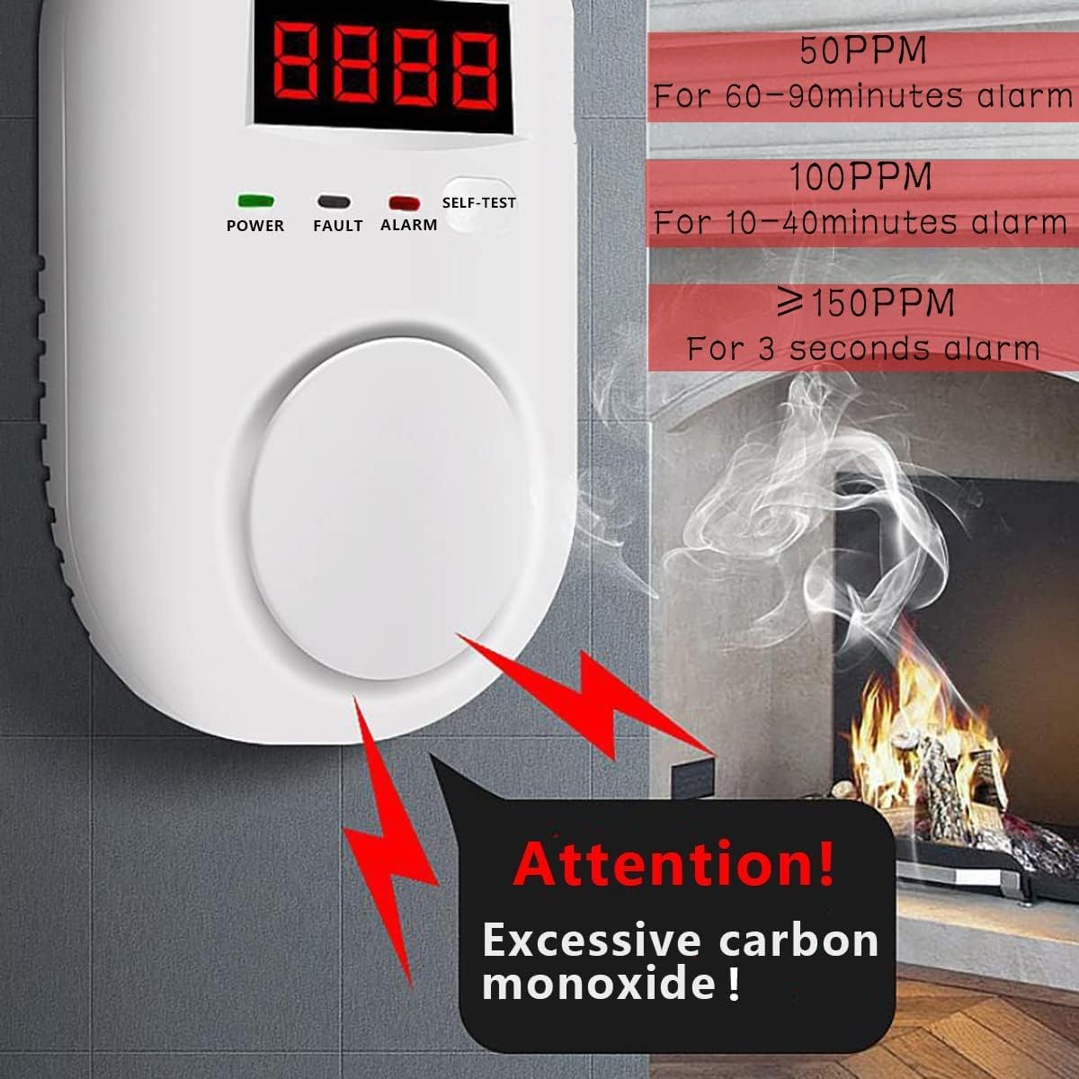 DYWL SECURITY Carbon Monoxide Detectors Portable Carbon Monoxide Detector for Travel Carbon Monoxide Detector Plug in Wall with LED Digital Display Voice Light Plug and Play - 1 Pack - Image 5