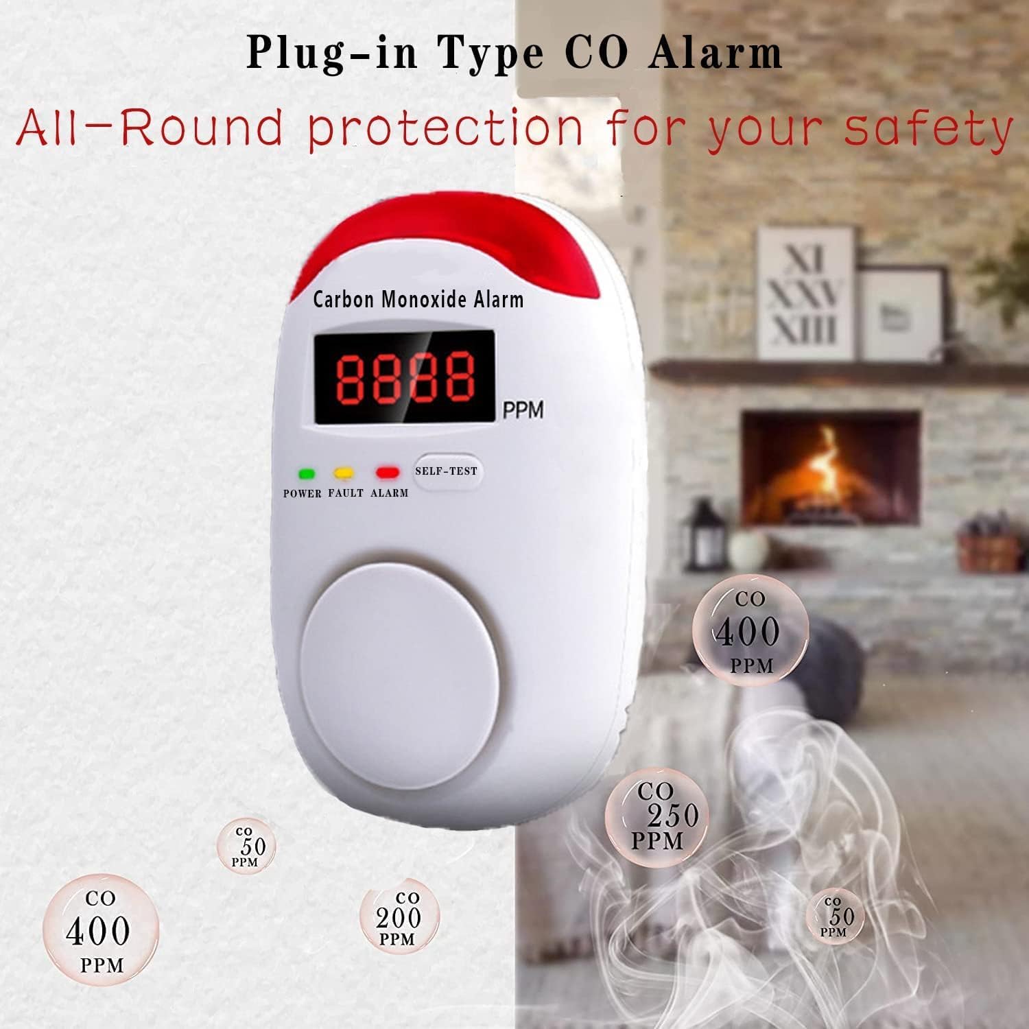 DYWL SECURITY Carbon Monoxide Detectors Portable Carbon Monoxide Detector for Travel Carbon Monoxide Detector Plug in Wall with LED Digital Display Voice Light Plug and Play - 1 Pack - Image 4