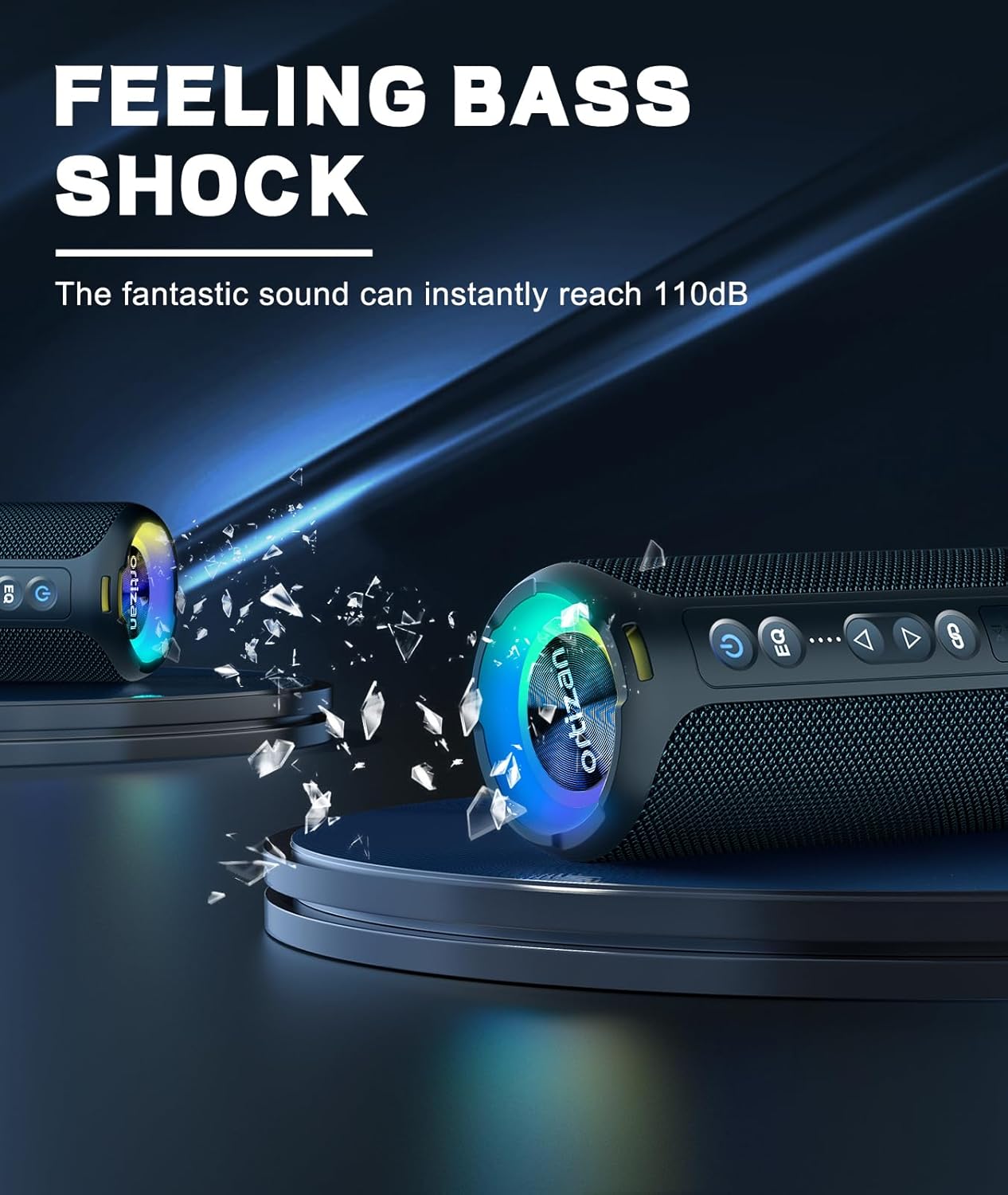 Ortizan Bluetooth Speaker, Portable Bluetooth Speaker, 40W Speakers Bluetooth Wireless with Led Light, 360° Strong bass Stereo, IPX7 Waterproof Bluetooth Speaker, 30H Playtime, Dual Pairing for Home - Image 9