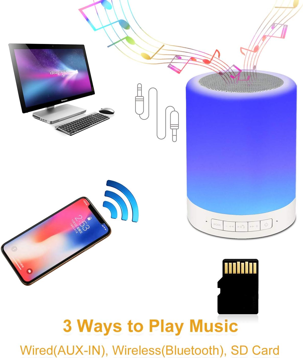 Night Light Portable Wireless Bluetooth Speaker RAGZAN Smart Touch Control Bedside Table Lamp with Colorful Led, Best Gift for Women Men Teens Kids Children Students Girlfriend Boyfriend - Image 6