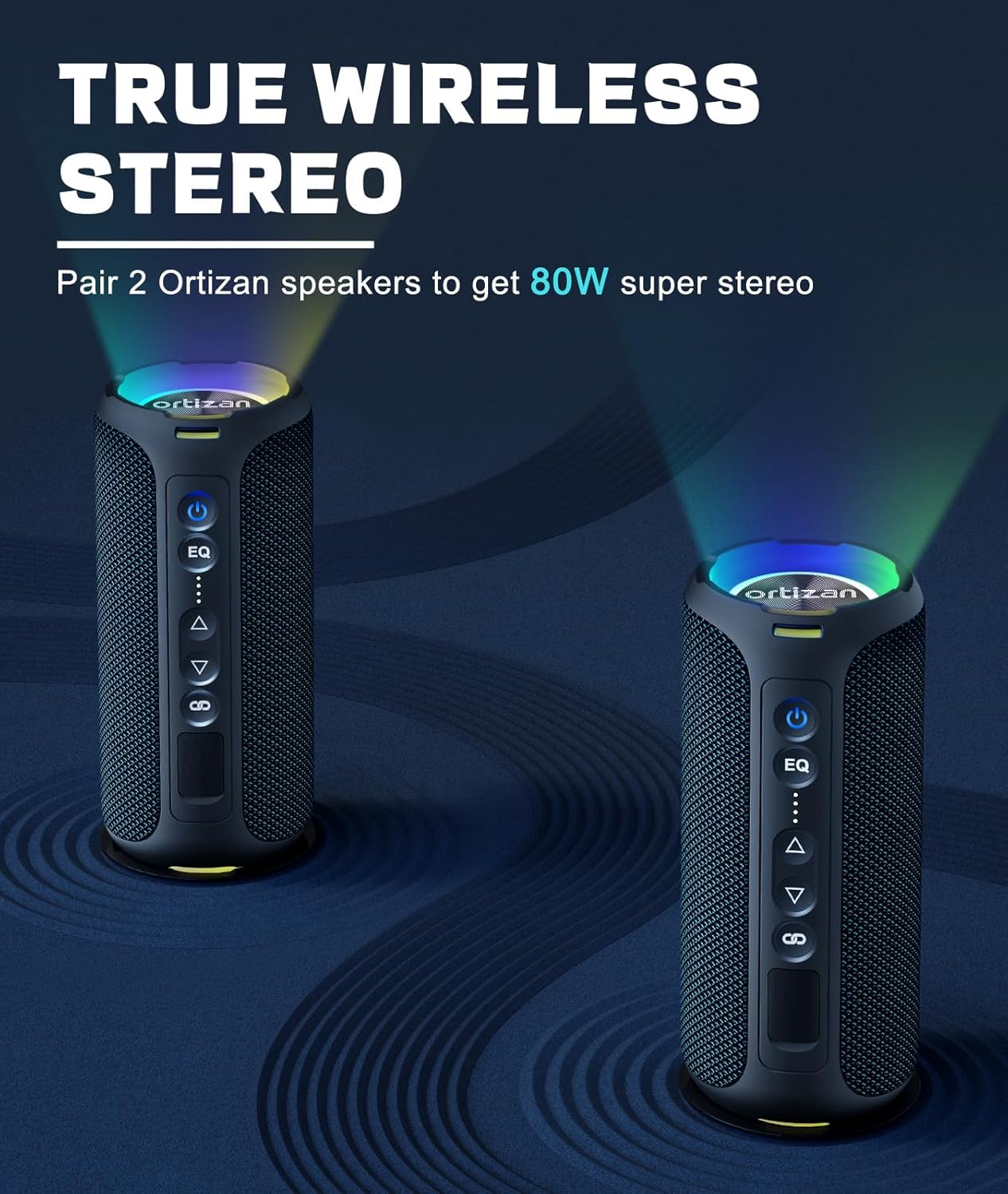 Ortizan Bluetooth Speaker, Portable Bluetooth Speaker, 40W Speakers Bluetooth Wireless with Led Light, 360° Strong bass Stereo, IPX7 Waterproof Bluetooth Speaker, 30H Playtime, Dual Pairing for Home - Image 8