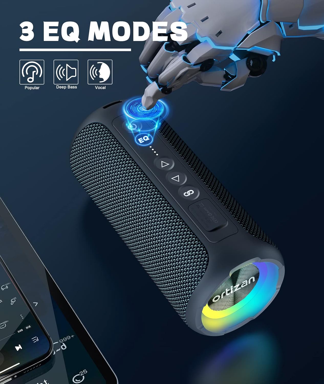 Ortizan Bluetooth Speaker, Portable Bluetooth Speaker, 40W Speakers Bluetooth Wireless with Led Light, 360° Strong bass Stereo, IPX7 Waterproof Bluetooth Speaker, 30H Playtime, Dual Pairing for Home - Image 6