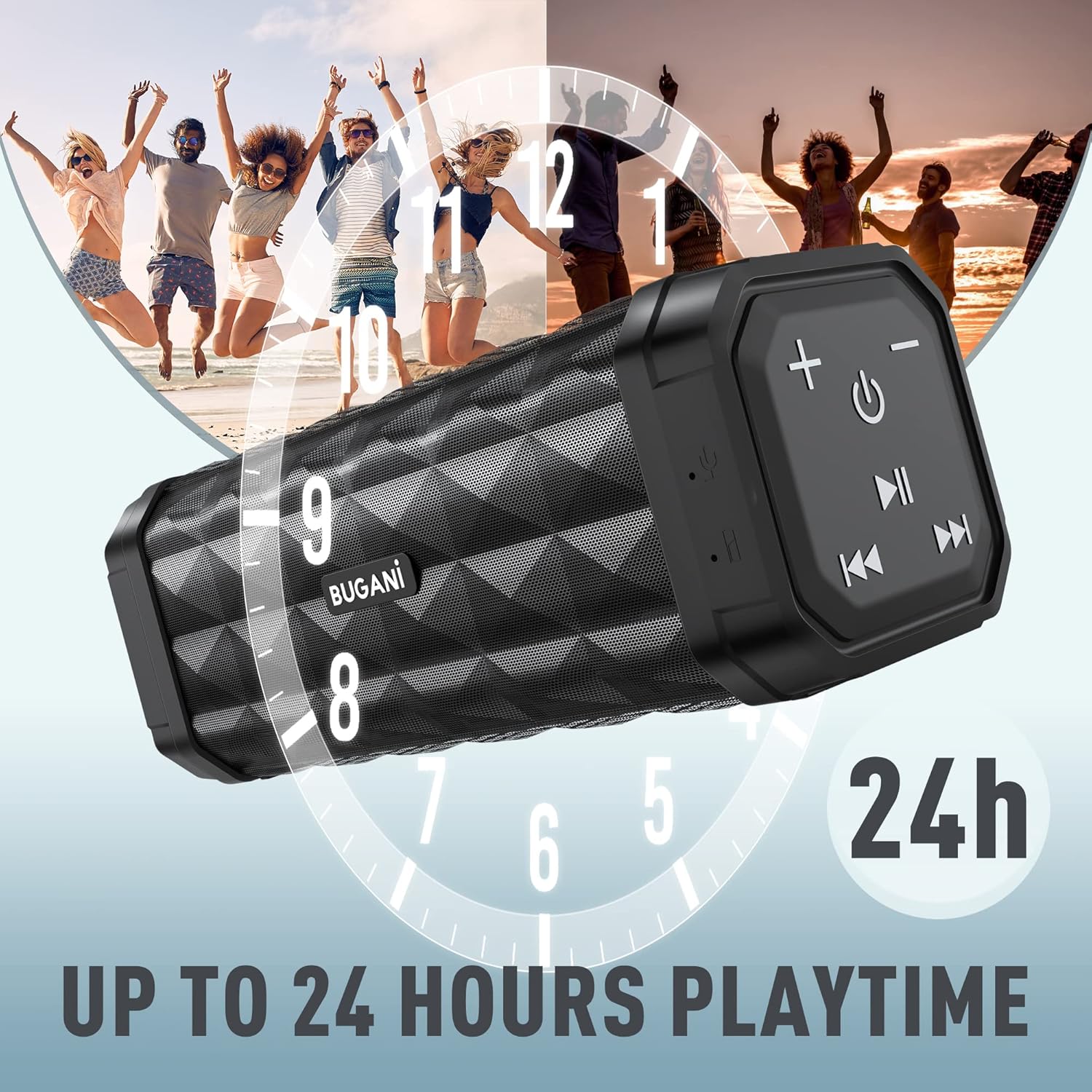 Bluetooth Speaker M99 Portable Speaker Bluetooth Wireless, Louder Volume, Stereo Sound, 24H Playtime, 100ft Connection Range, IPX5 Waterproof, Built-in Mic, Wireless Speaker for Home, Outdoor, Black - Image 5