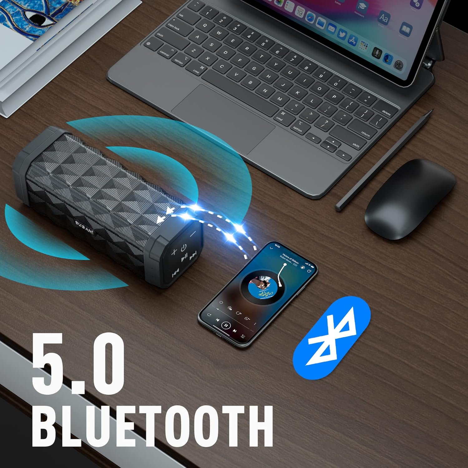 Bluetooth Speaker M99 Portable Speaker Bluetooth Wireless, Louder Volume, Stereo Sound, 24H Playtime, 100ft Connection Range, IPX5 Waterproof, Built-in Mic, Wireless Speaker for Home, Outdoor, Black - Image 7
