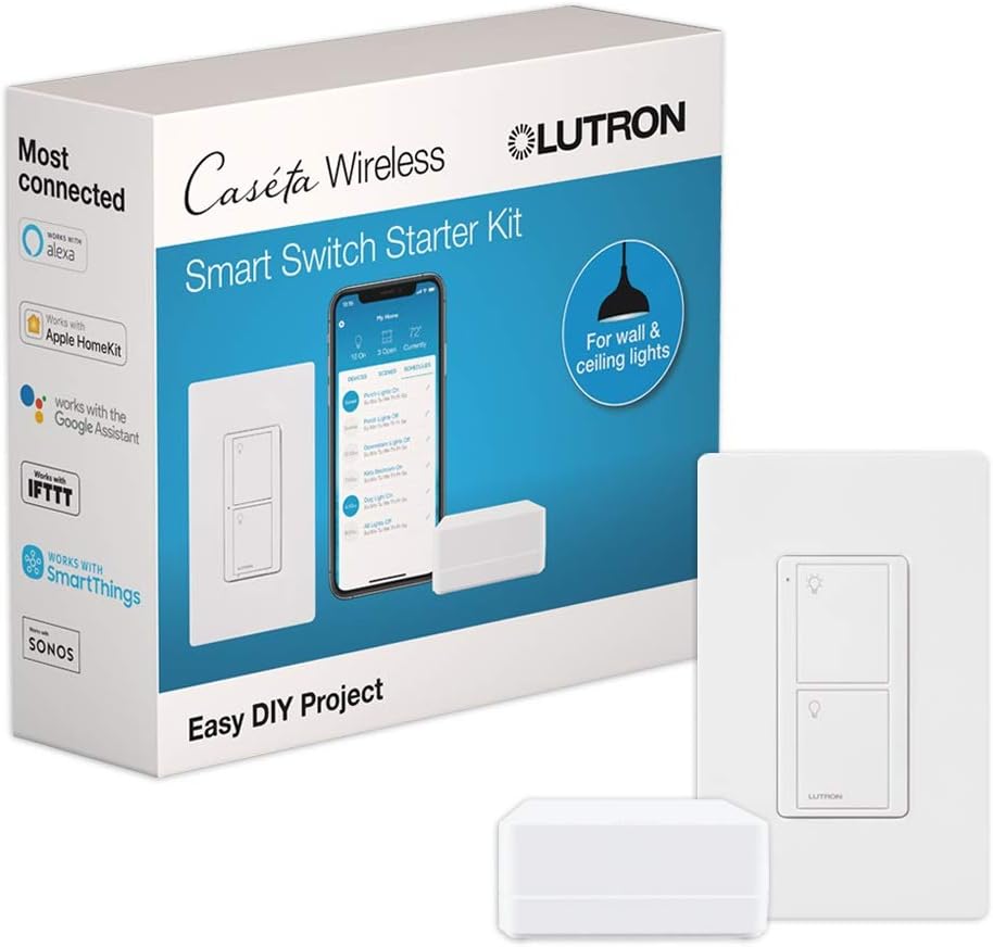 Lutron Caseta Original Smart Light Switch Kit w/Wall Plate and Smart Hub, Compatible w/Alexa, Apple Home, Google Home, Single-Pole/3 Way, 5 Amp, P-BDG-PKG1WS - Image 2