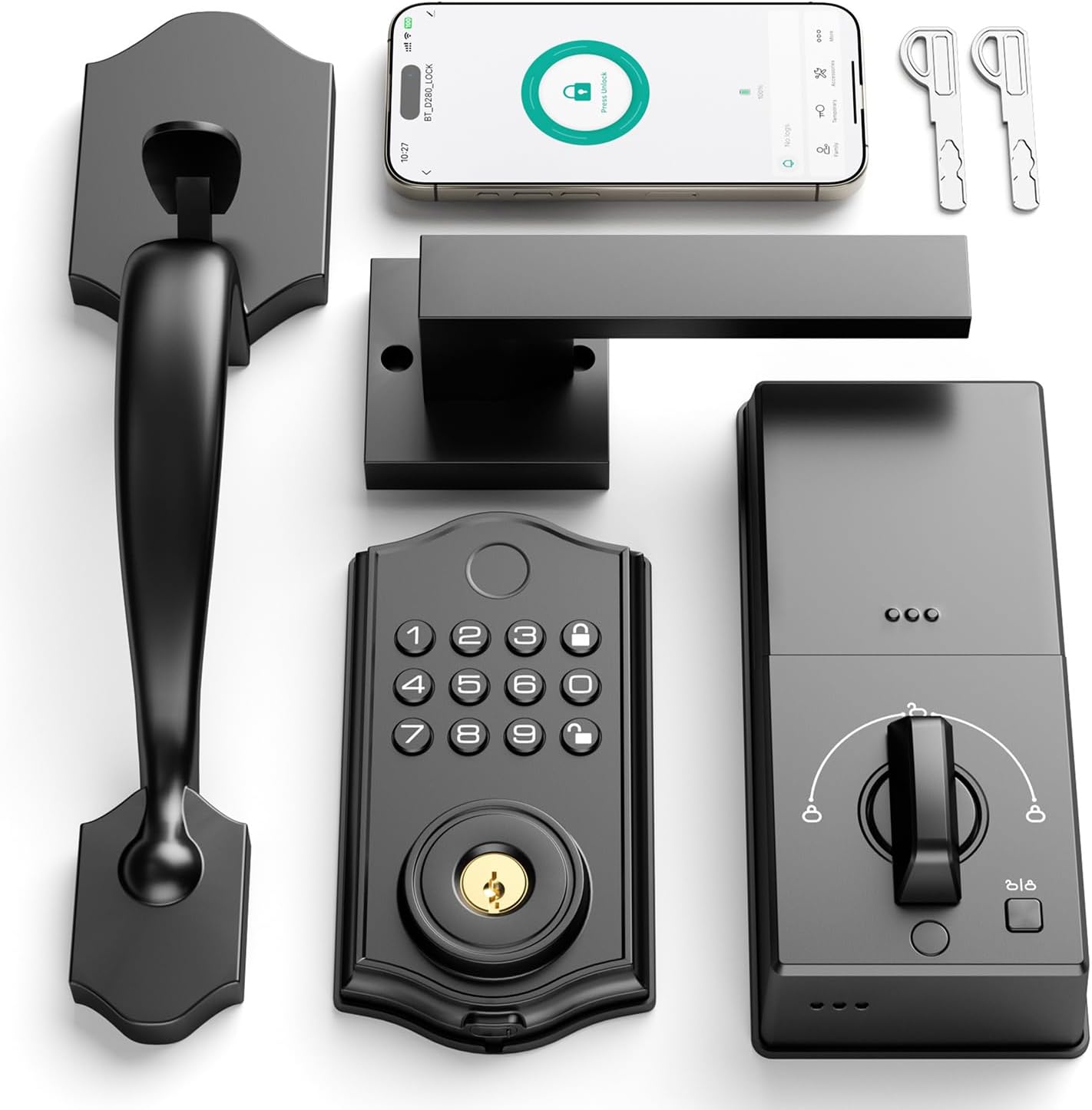 Leecici Fingerprint Door Lock Set, Keyless Entry Door Lock, Smart Locks for Front Door, Electronic Keypad Deadbolt Lock with Lever Handle, Bluetooth APP, Auto Lock, Code Door Lock, Easy to Install - Image 2