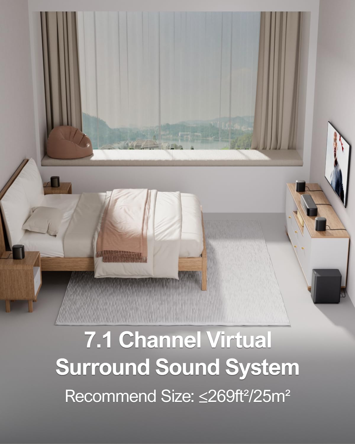 ULTIMEA 7.1ch Virtual Surround Sound Bar, Sound Bar for TV with 4 Surround Speakers, Surround Sound System for TV, App Control, TV Soundbar with Subwoofer, Opt/AUX/BT, Aura A40 (U2601) - Image 3