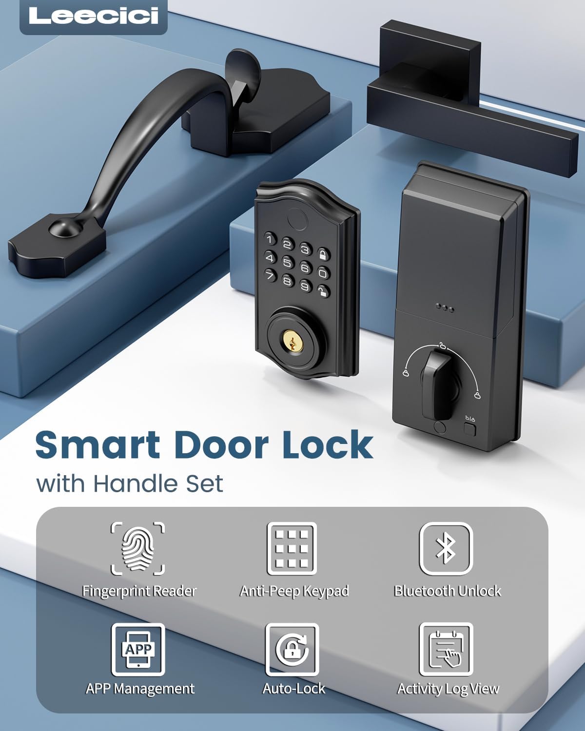 Leecici Fingerprint Door Lock Set, Keyless Entry Door Lock, Smart Locks for Front Door, Electronic Keypad Deadbolt Lock with Lever Handle, Bluetooth APP, Auto Lock, Code Door Lock, Easy to Install - Image 3