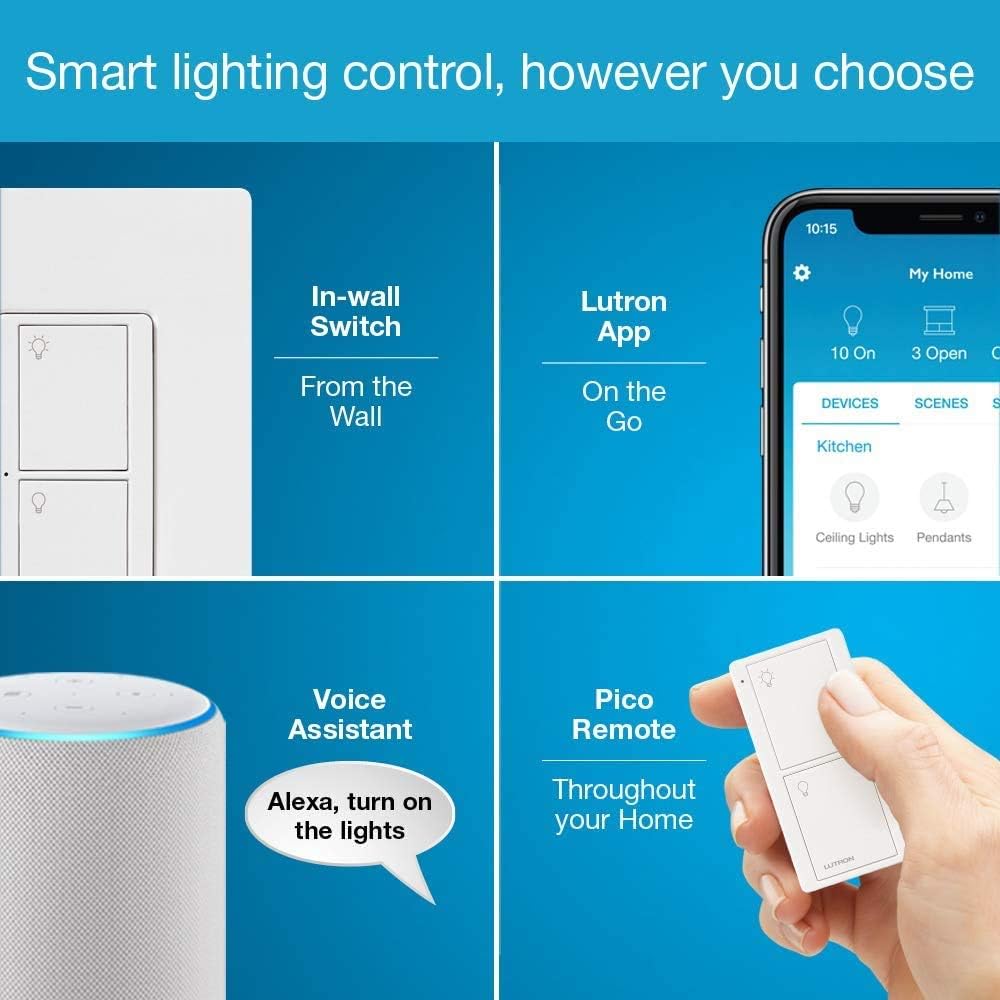 Lutron Caseta Original Smart Light Switch Kit w/Wall Plate and Smart Hub, Compatible w/Alexa, Apple Home, Google Home, Single-Pole/3 Way, 5 Amp, P-BDG-PKG1WS - Image 5