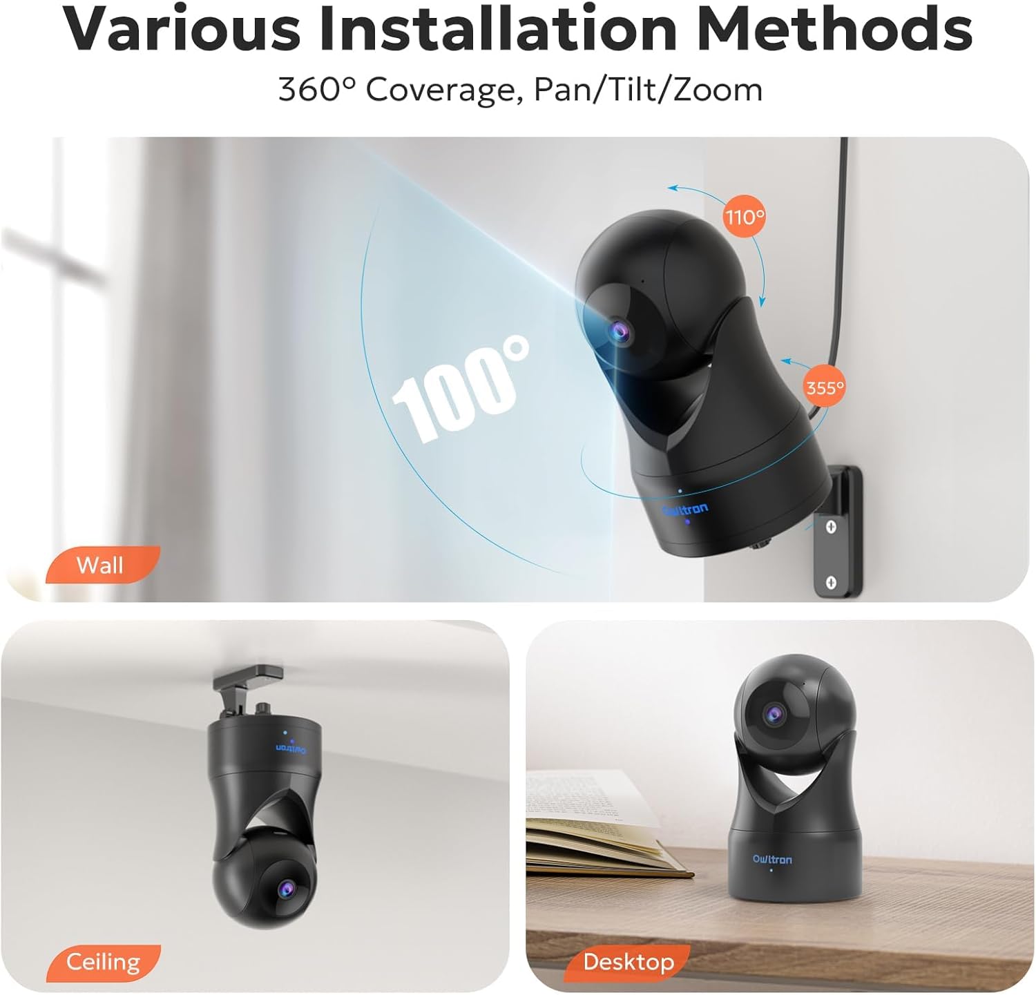 Indoor Camera 2K, Owltron 360° Pet Camera, 2.4GHz WiFi Home Security Cameras with Motion Detection for Baby/Elder/Nanny/Dog with Night Vision, 24/7 SD Card&Cloud Storage, Works with Alexa - Image 8