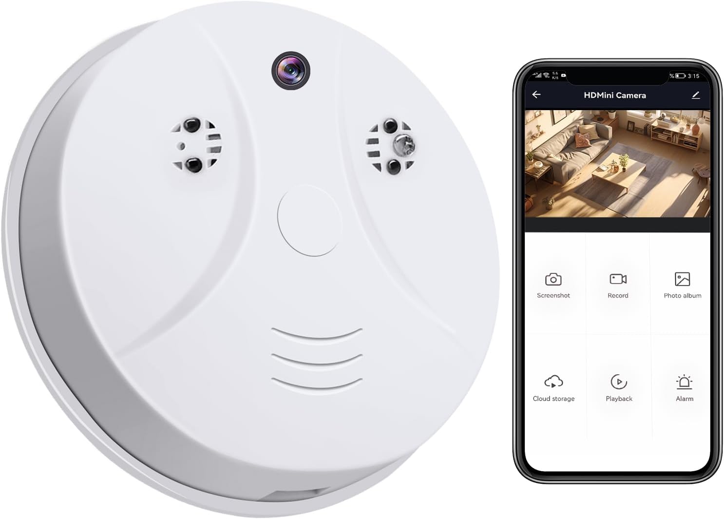 Hidden Camera Smoke Detector, No Audio, 1080P HD Nanny Cam WiFi (2.4G only) Remote View with Night Vision Motion Detection Indoor Security Monitoring - Image 2