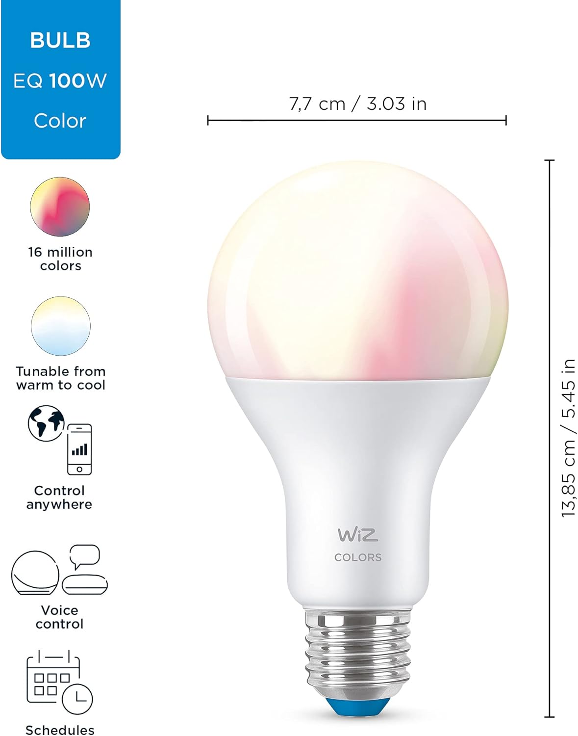 WiZ 100W A21 Frosted WiFi Full Color & Tunable White - Image 3