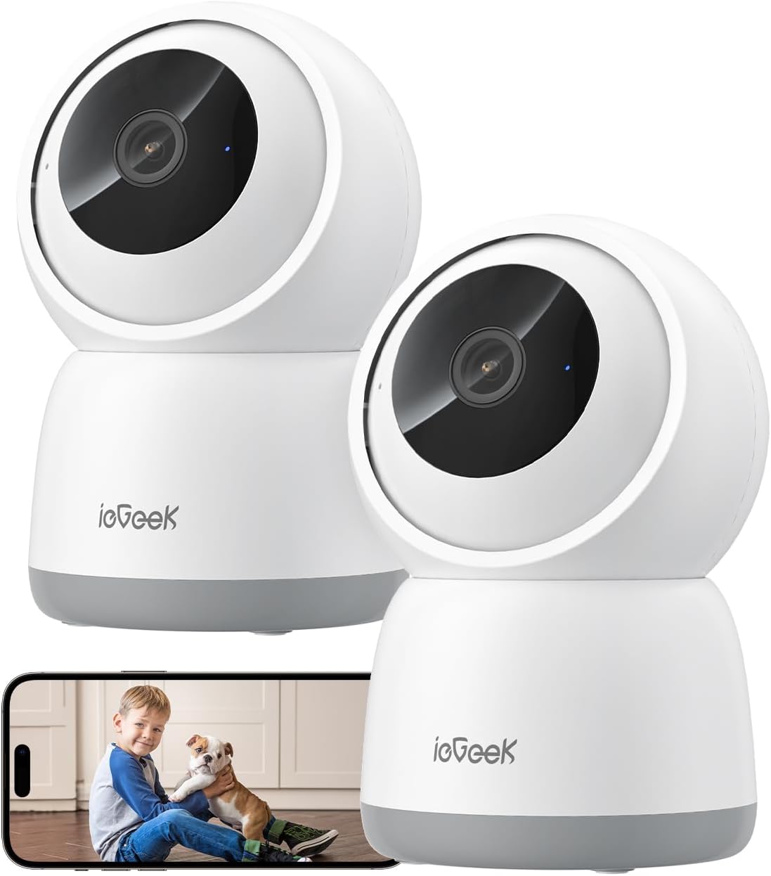 ieGeek 2K Indoor Security Camera, 5G/2.4G WiFi Pet Cameras for Home Security, 360° Dog Cam w/Auto Tracking, Smart Motion Detection, Phone App, Baby Monitor, 3MP Night Vision, Works with Alexa(2 Pack) - Image 2