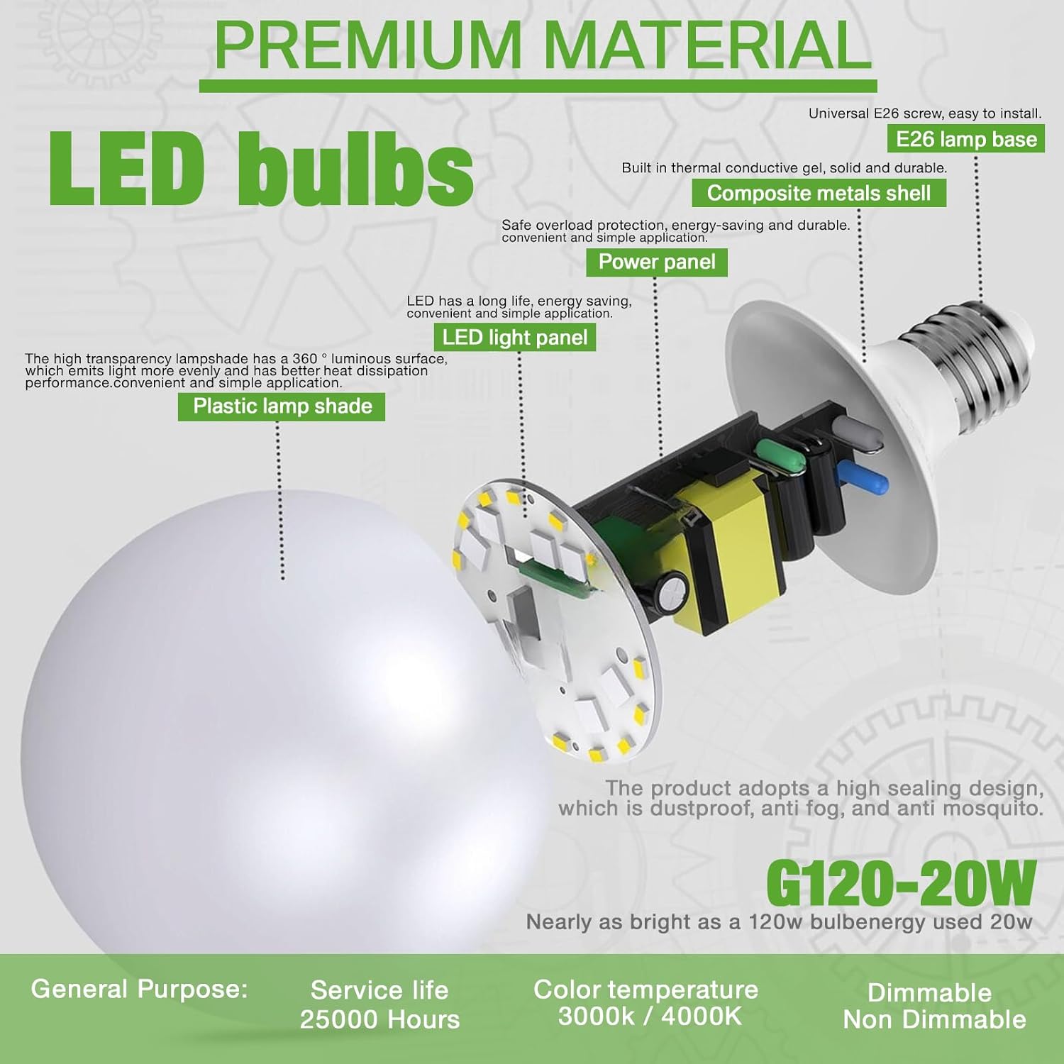 LED Light Bulb, G120 Globe Bulb,20W Globe Light Bulbs,Daylight 4000k Led Bulb,Non-Dimmable,E26 Base Large Decorative Lamp,1800 Lumer, for Indoor Room Globe Light(20w4000k No-dimmable Natural White) - Image 5