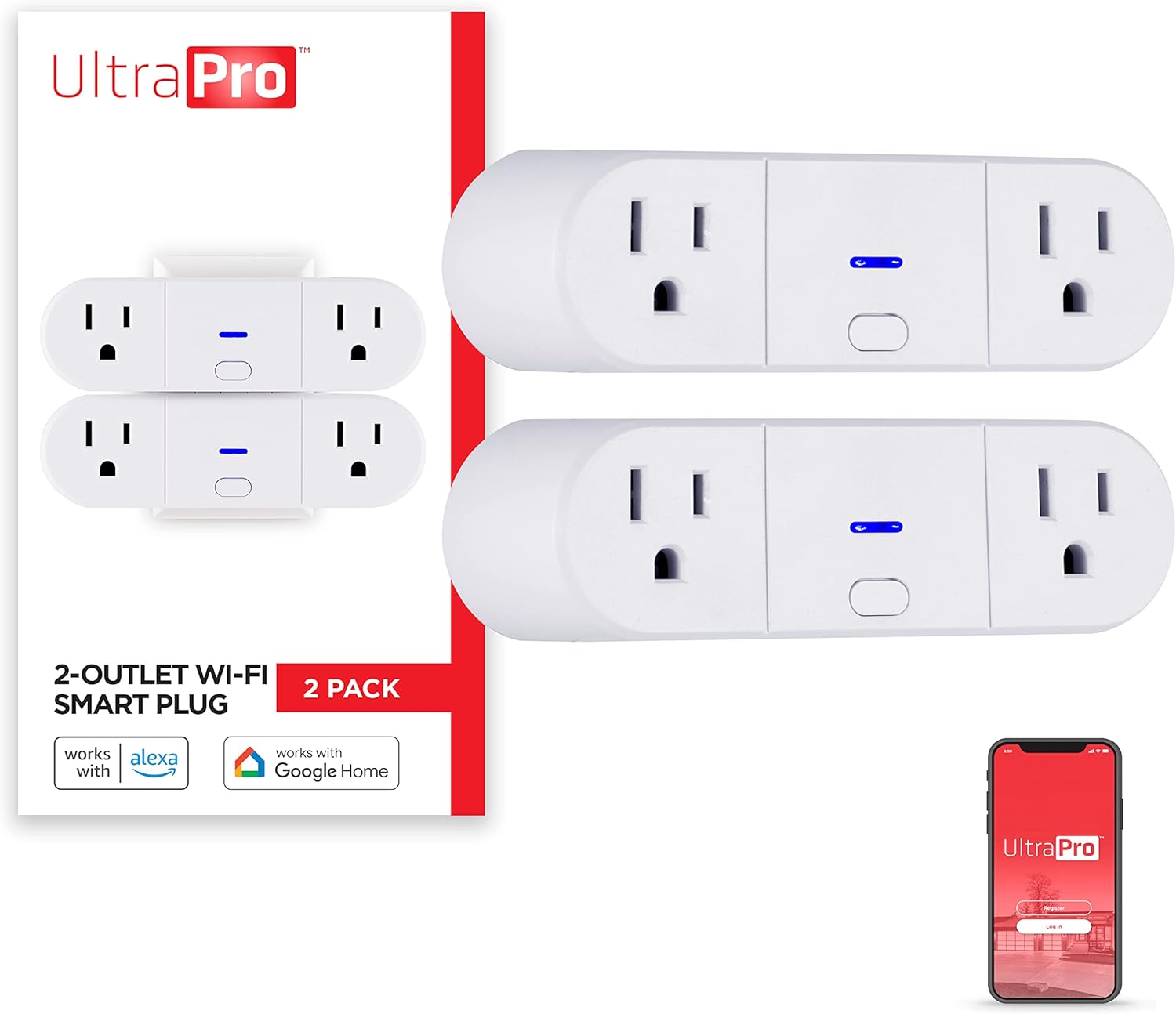 UltraPro Smart Plug, Dual WiFi Outlet Compatible with Alexa, Echo & Google Home, No Hub Required, Remote Control, ETL Certified, 2 Grounded Sockets, 2-Pack, 51403 - Image 2