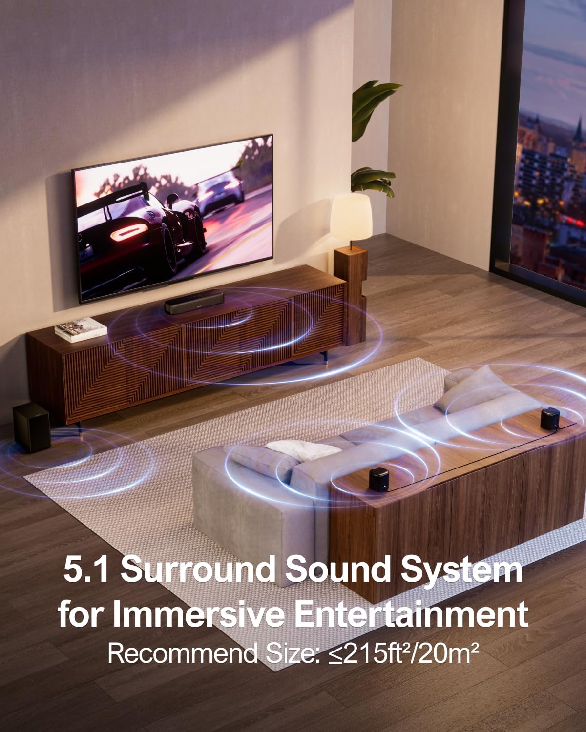 ULTIMEA 5.1ch Sound Bar for Smart TV with 2 Surround Speakers, Virtual Surround Sound System for TV,Home Theater Sound System, Wired Subwoofer, Peak Power 250W, Opt/BT/AUX, Aura A30 (U2501) - Image 3