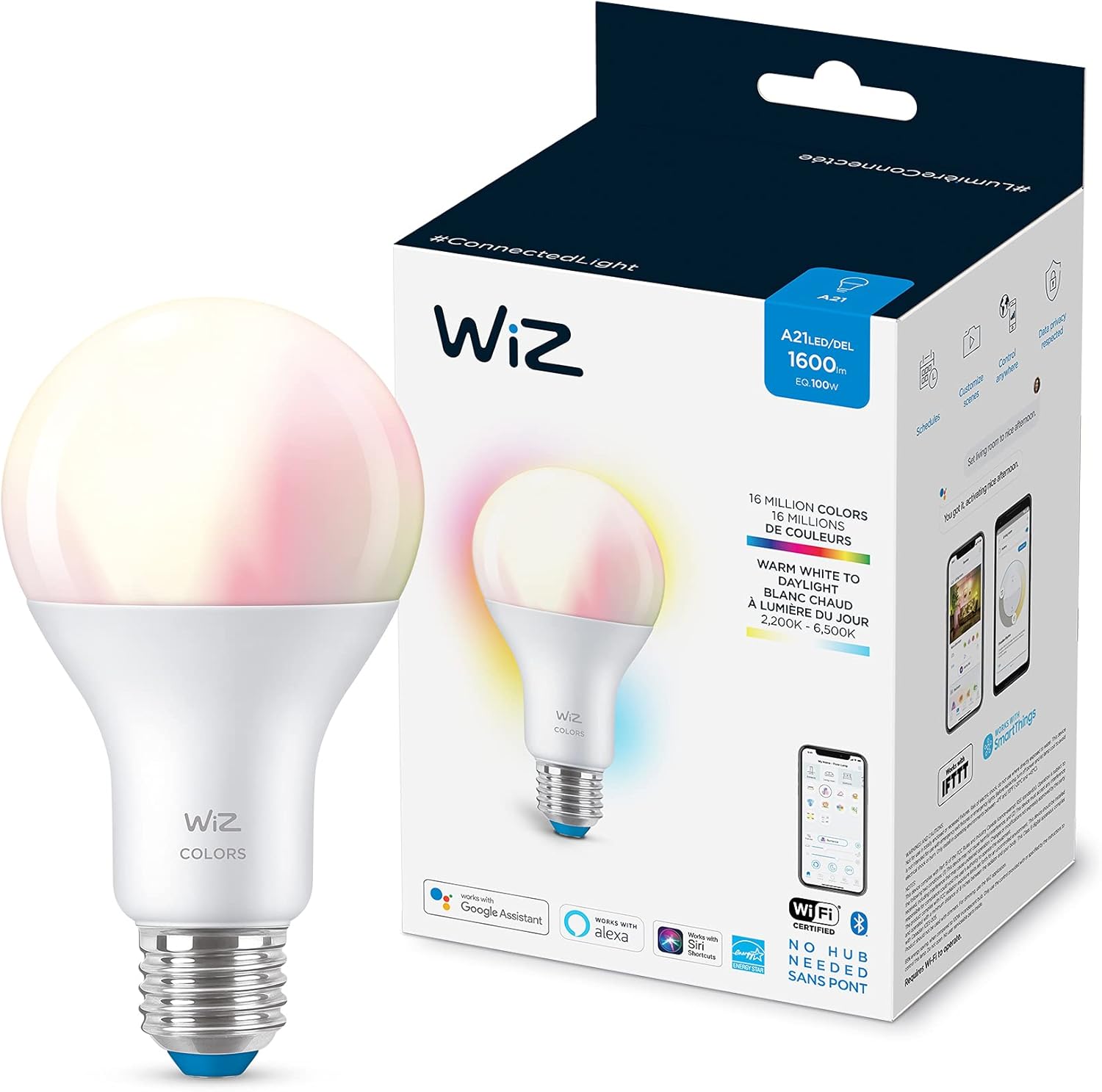 WiZ 100W A21 Frosted WiFi Full Color & Tunable White - Image 2