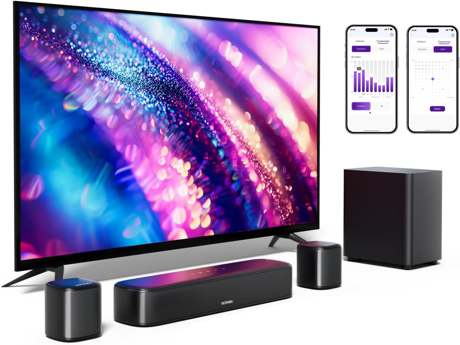 ULTIMEA 5.1ch Sound Bar for Smart TV with 2 Surround Speakers, Virtual Surround Sound System for TV,Home Theater Sound System, Wired Subwoofer, Peak Power 250W, Opt/BT/AUX, Aura A30 (U2501) - Image 2