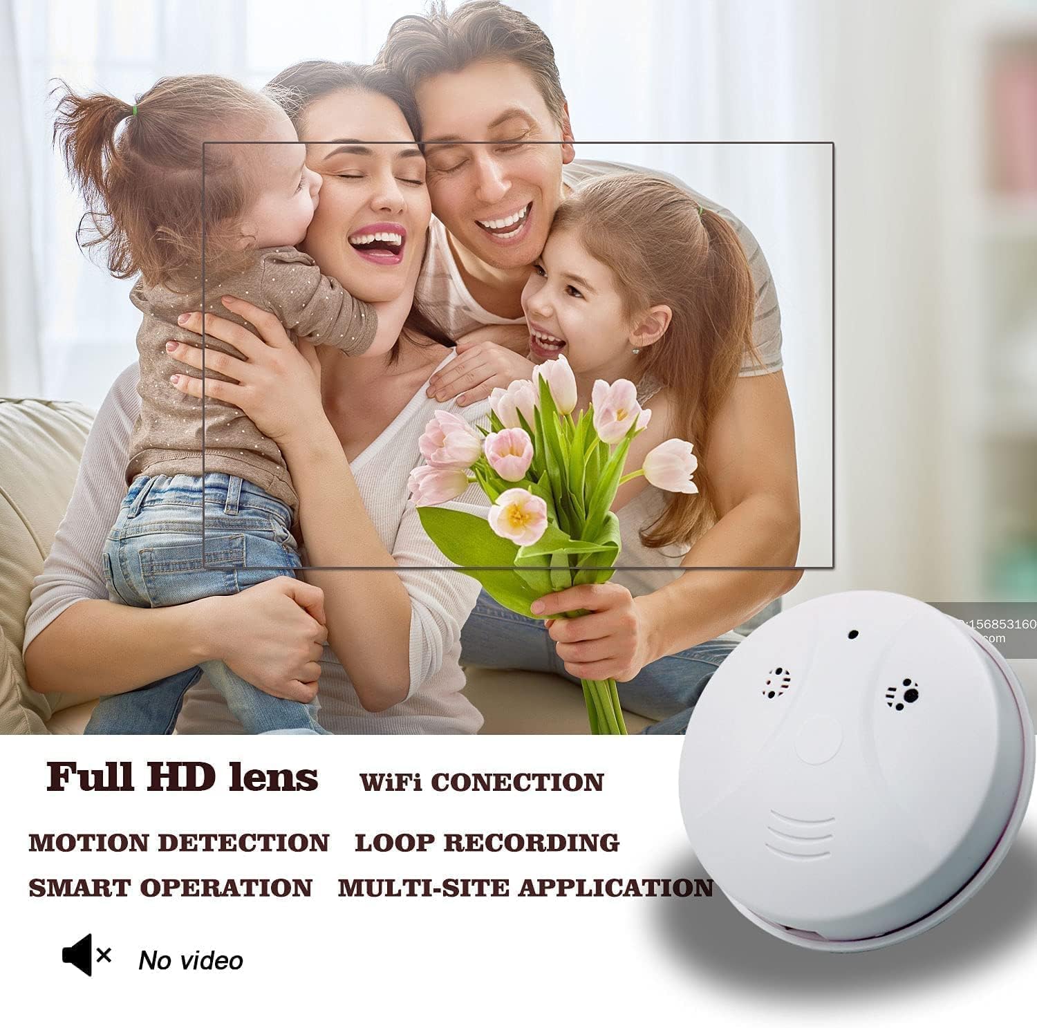 Hidden Camera Smoke Detector, No Audio, 1080P HD Nanny Cam WiFi (2.4G only) Remote View with Night Vision Motion Detection Indoor Security Monitoring - Image 3
