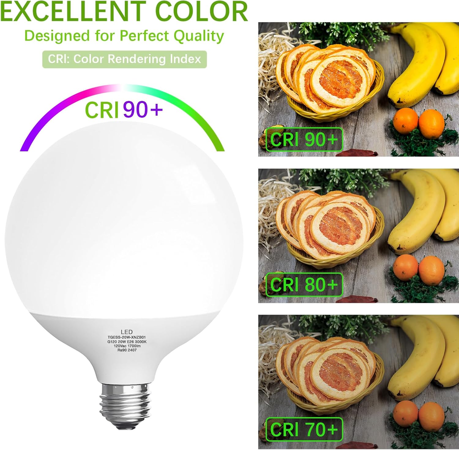 LED Light Bulb, G120 Globe Bulb,20W Globe Light Bulbs,Daylight 4000k Led Bulb,Non-Dimmable,E26 Base Large Decorative Lamp,1800 Lumer, for Indoor Room Globe Light(20w4000k No-dimmable Natural White) - Image 4