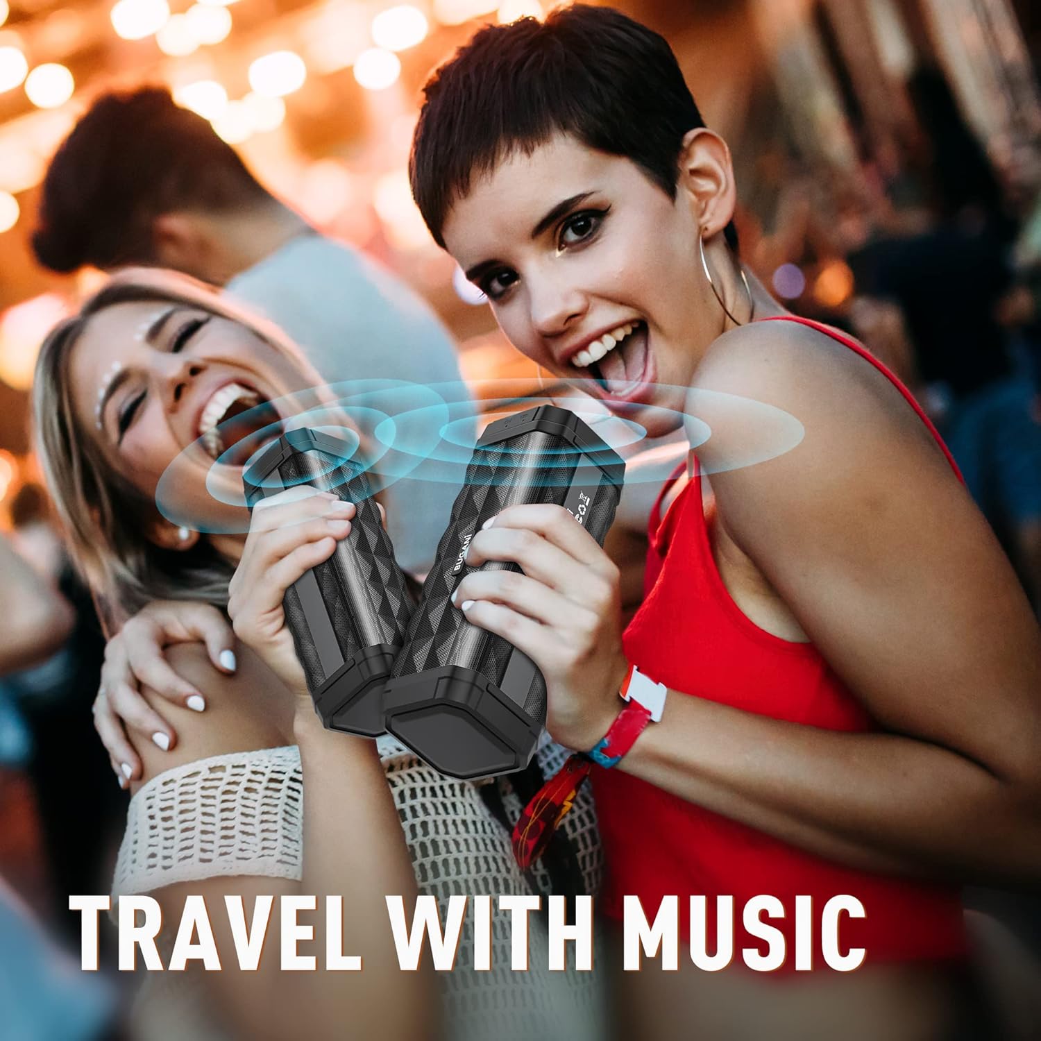 Bluetooth Speaker M99 Portable Speaker Bluetooth Wireless, Louder Volume, Stereo Sound, 24H Playtime, 100ft Connection Range, IPX5 Waterproof, Built-in Mic, Wireless Speaker for Home, Outdoor, Black - Image 3
