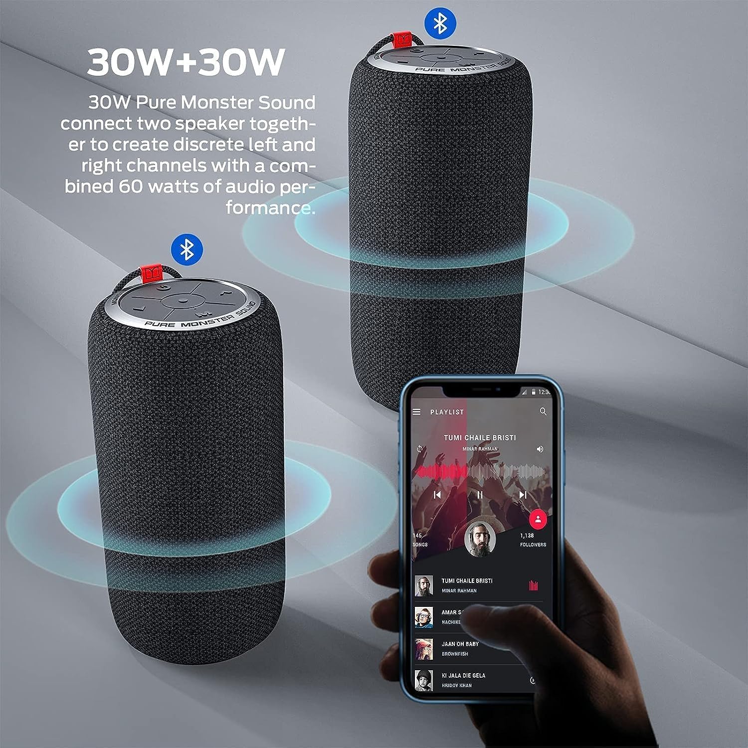 Monster S310 Bluetooth Speaker, Portable Bluetooth Speaker, 30W True Wireless Stereo Pairing Deliver Dynamic Sound, Waterproof Speaker, Bluetooth 5.2 Built-in Mic, 24H, for Family Outdoor - Image 4