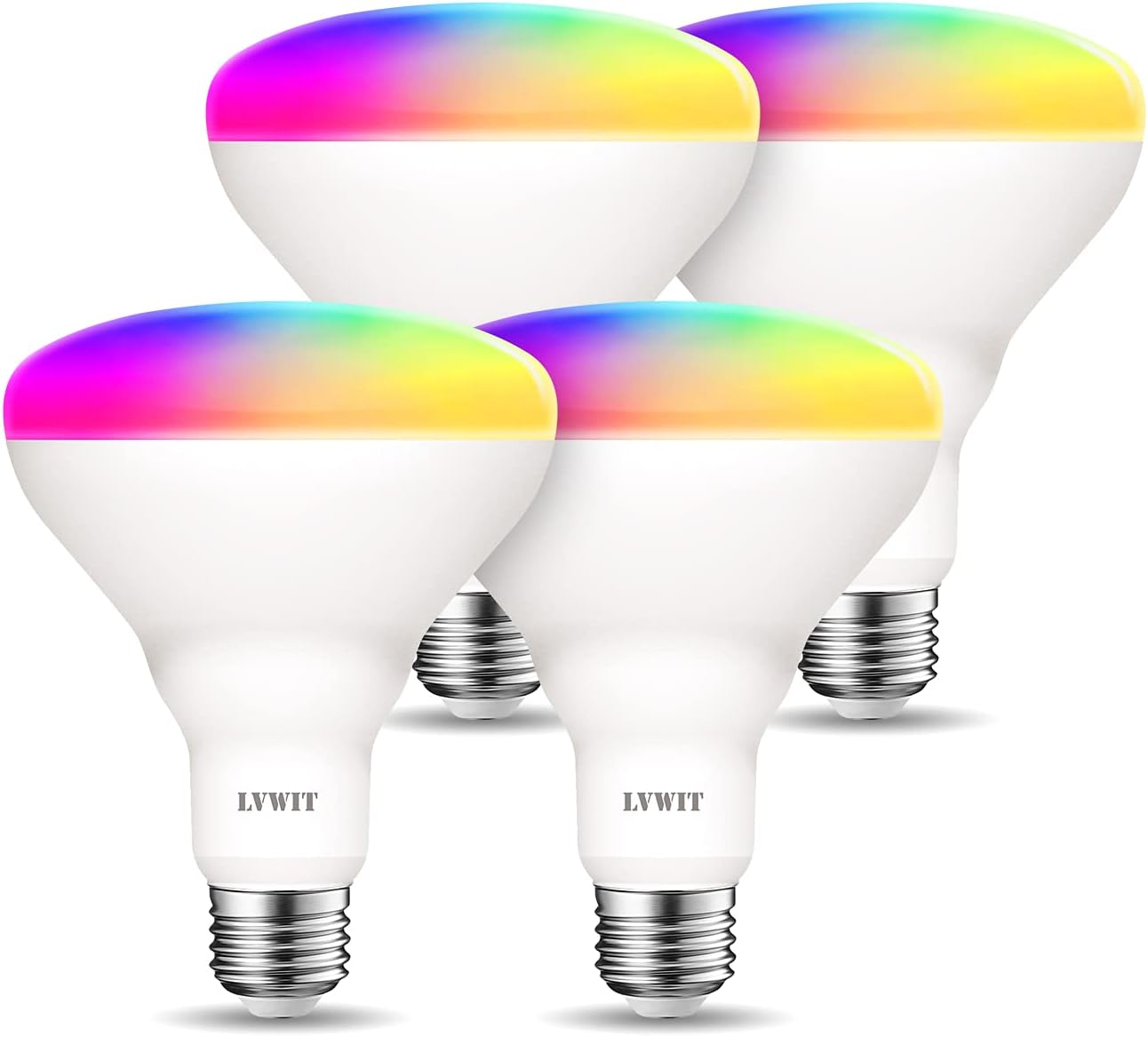 LVWIT Smart Light Bulbs Alexa, BR30 100W Equivalent, E26 Smart LED, Work with Google Assistant, Smart Life App, Tuya App, RGB Color Changing Bulb (13W), No Hub Required, 4-Pack - Image 2