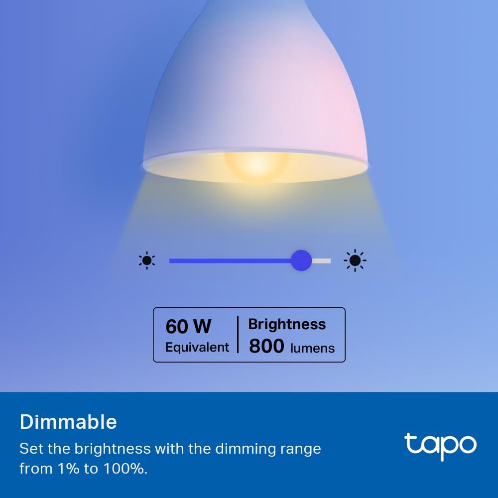 TP-Link Tapo Smart Light Bulbs, 16M Colors RGBW, Dimmable, Compatible with Alexa and Google Home, Amazon CFH&FFS, A19, 60W Equivalent, 800LM CRI>90, 2.4GHz WiFi only (Tapo L531E) - Image 5