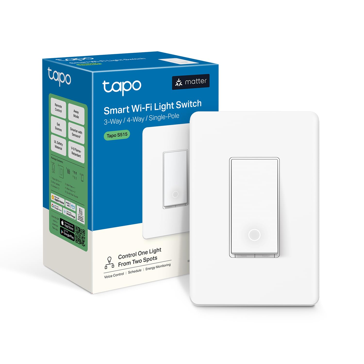 TP-Link Tapo Smart Switch, Single-Pole/3-Way/4-Way, Matter Compatible, Energy Monitoring, Neutral Wire Required, Works with Alexa, Siri, Google Home, SmartThings, UL Certified, 2.4GHZ Wi-Fi, Tapo S515 - Image 2