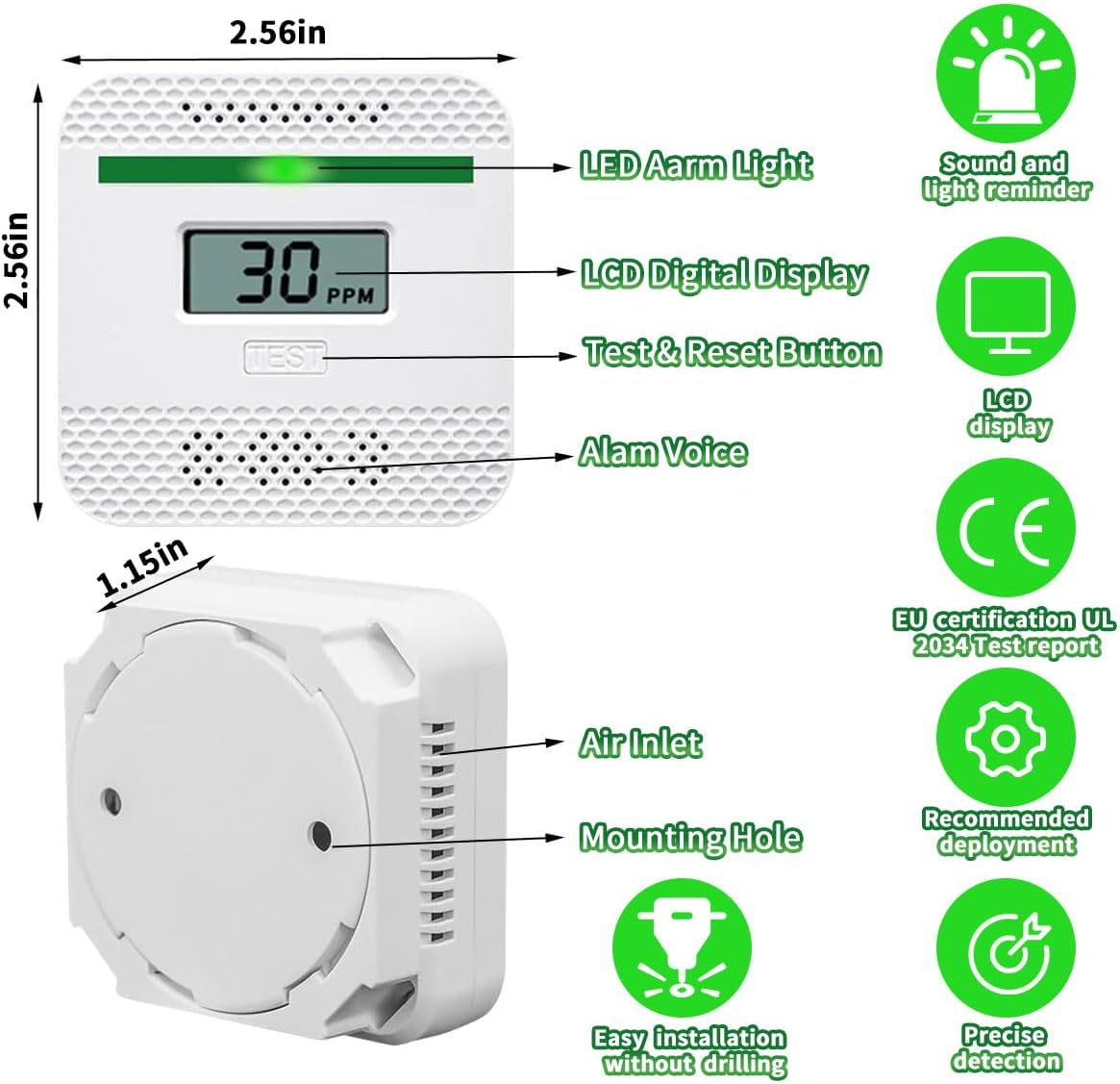 Mini Portable Carbon Monoxide Detector | LCD Digital Display and Buzzer Alarm,Electrochemical Sensors That Comply with UL2034 Home Safety Standards|Suitable for Outdoor Camping,Travel,Car and Home (2) - Image 3