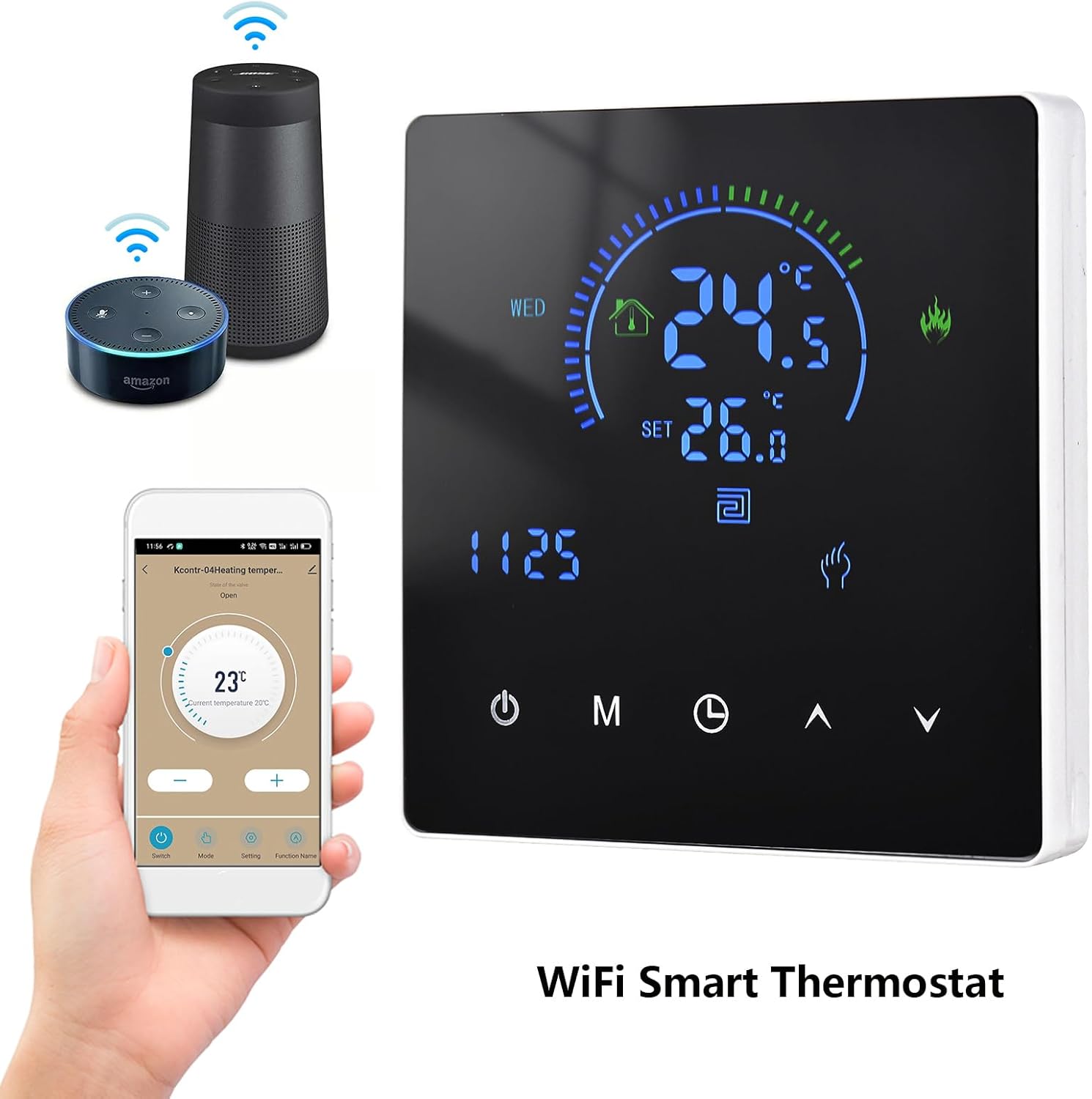 Thermostat, Manual Auto Mode Weekly Programmable Smart Thermostat Smart Home with Touch Button LCD Screen for Water Heating Systems (Electric Heating) - Image 3