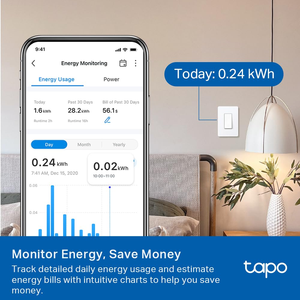 TP-Link Tapo Smart Switch, Single-Pole/3-Way/4-Way, Matter Compatible, Energy Monitoring, Neutral Wire Required, Works with Alexa, Siri, Google Home, SmartThings, UL Certified, 2.4GHZ Wi-Fi, Tapo S515 - Image 5