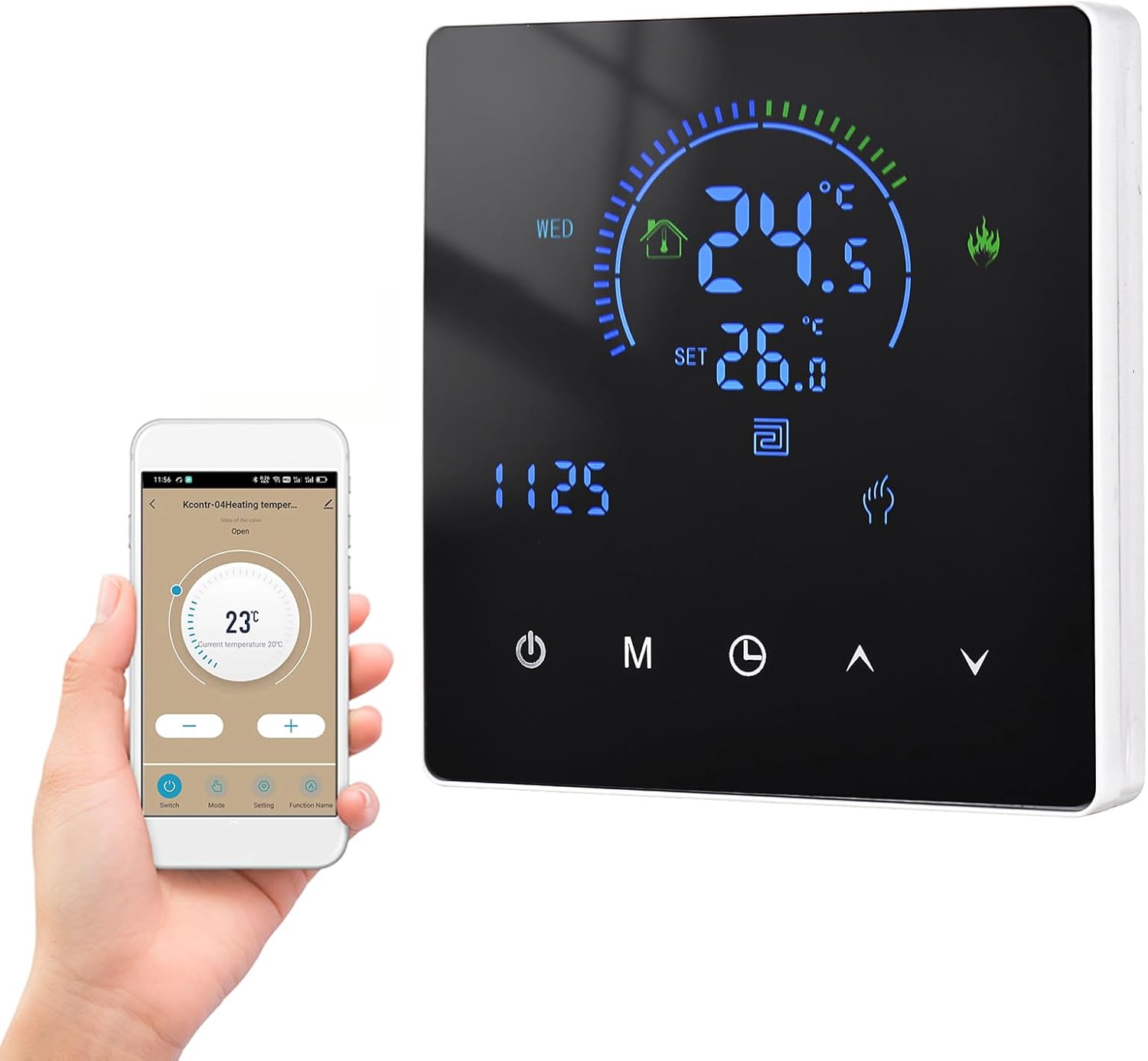 Thermostat, Manual Auto Mode Weekly Programmable Smart Thermostat Smart Home with Touch Button LCD Screen for Water Heating Systems (Electric Heating) - Image 2