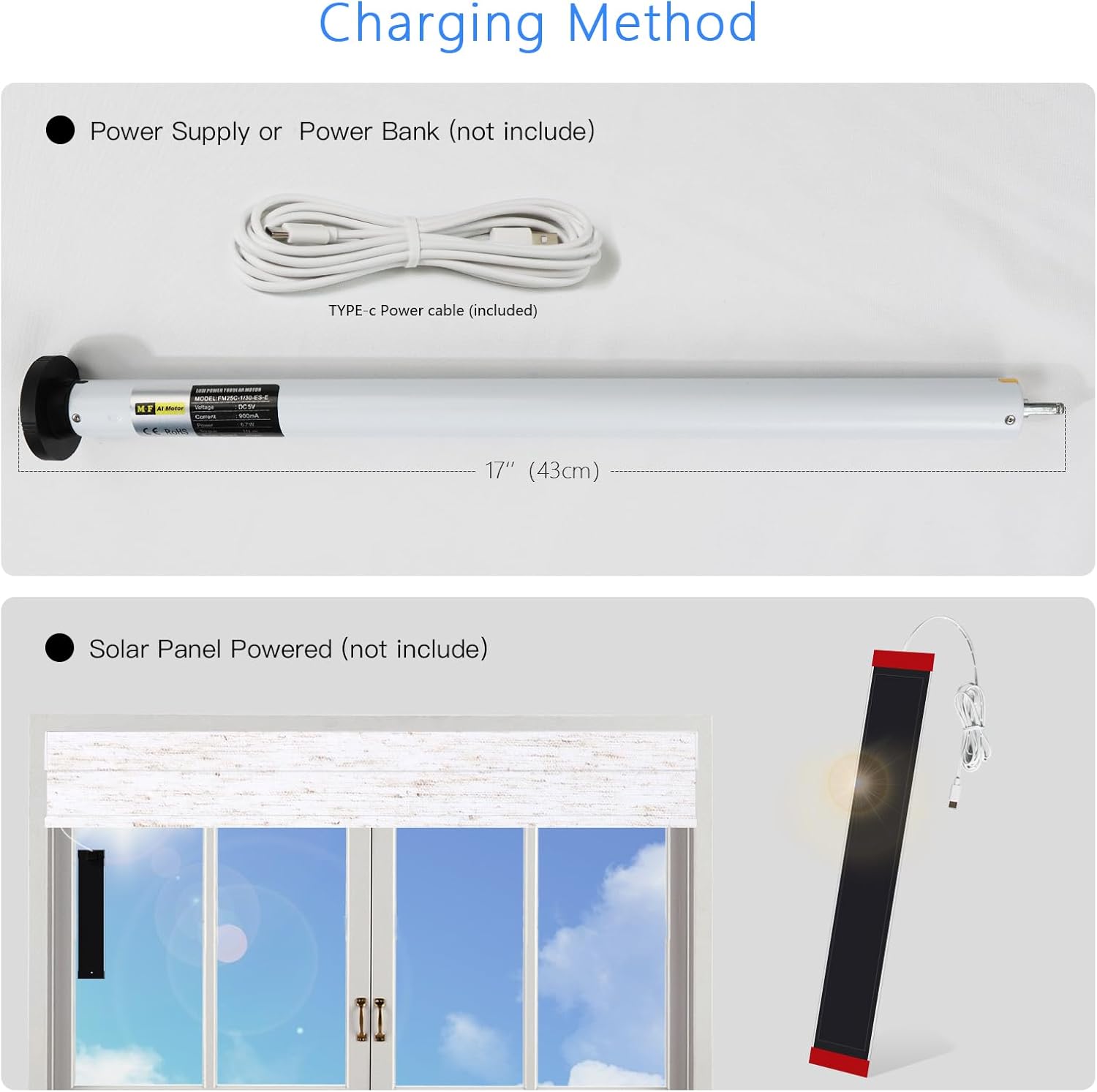 MING CHEN Smart Tubular Motors for 1.4"(36mm) 1.5"(38mm) Shade Tube Rechargeable Motorized Blinds Motor and RF Remote Control for Windows Shade Work with Alexa Google via HUB (2 Driver Crowns) - Image 6