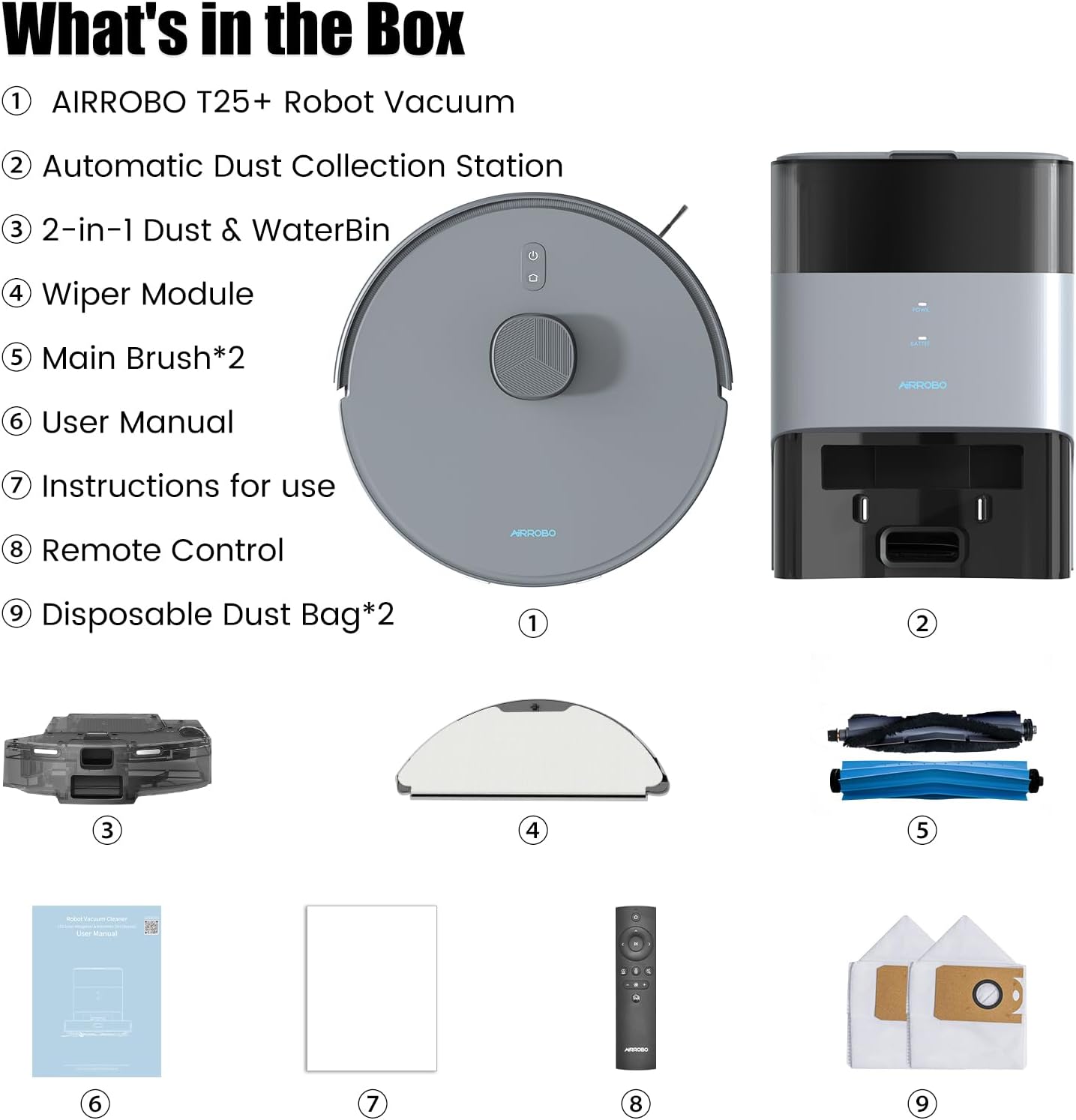 AIRROBO T25+ Robot Vacuums and Mop Combo,5500Pa Powerful Suction, Self-Emptying,60-Day Capacity, 240 Mins, Smart APP Control, Multi-Floor Mapping,Perfect for Hard Floors, Carpets, and Pet Hair - Image 10