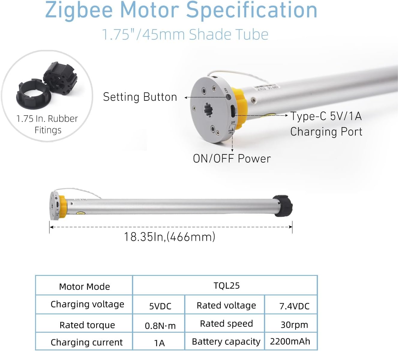 Zigbee Rechargeable Roller Blinds Motor for 38mm/45mm Tube, Motorized Window Shades Compatible with Alexa Directly, No Gateway Needed - Image 7