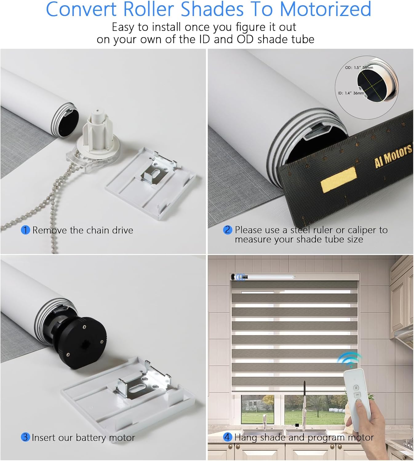 MING CHEN Smart Tubular Motors for 1.4"(36mm) 1.5"(38mm) Shade Tube Rechargeable Motorized Blinds Motor and RF Remote Control for Windows Shade Work with Alexa Google via HUB (2 Driver Crowns) - Image 4