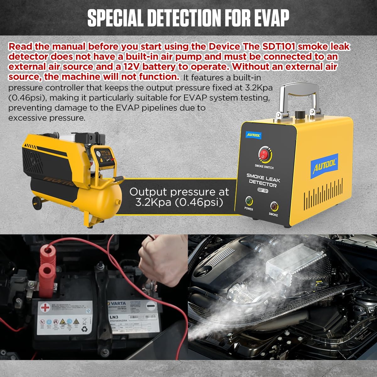 Smoke Machine Leak Detector,Evap Vacuum Smoke Diagnostic Tester,Pipeline Fuel Leakage Detector Compatible with 12V Cars, Trucks, Motorcycle, ATV, Boats, Snowmobiles - Image 4
