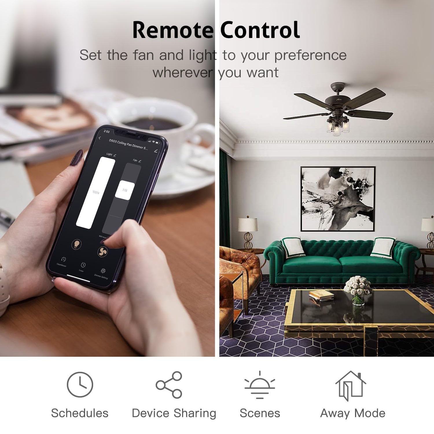 TREATLIFE Smart Ceiling Fan Control and Dimmer Light Switch, Neutral Wire Needed, Single Pole 2.4GHz WiFi Fan and Light Switch Combo, Works with Alexa, Google Home and SmartThings, Remote Control - Image 5