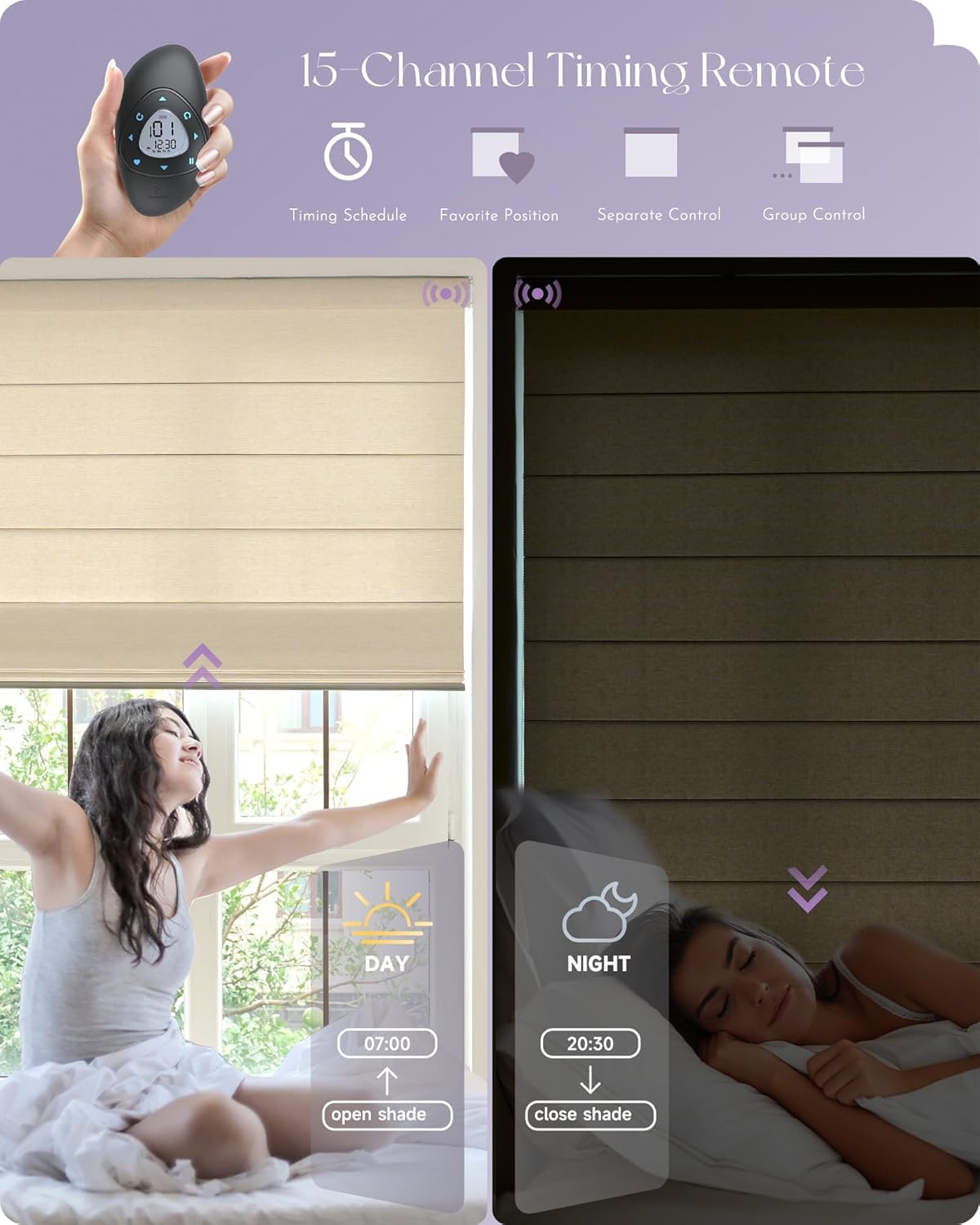 Graywind Smart Roman Shades Compatible with Alexa Google Rechargeable Motorized Window Blinds Remote Control View Visible Plain Fold Custom Size 60% Blackout Matelasse Off White - Image 6