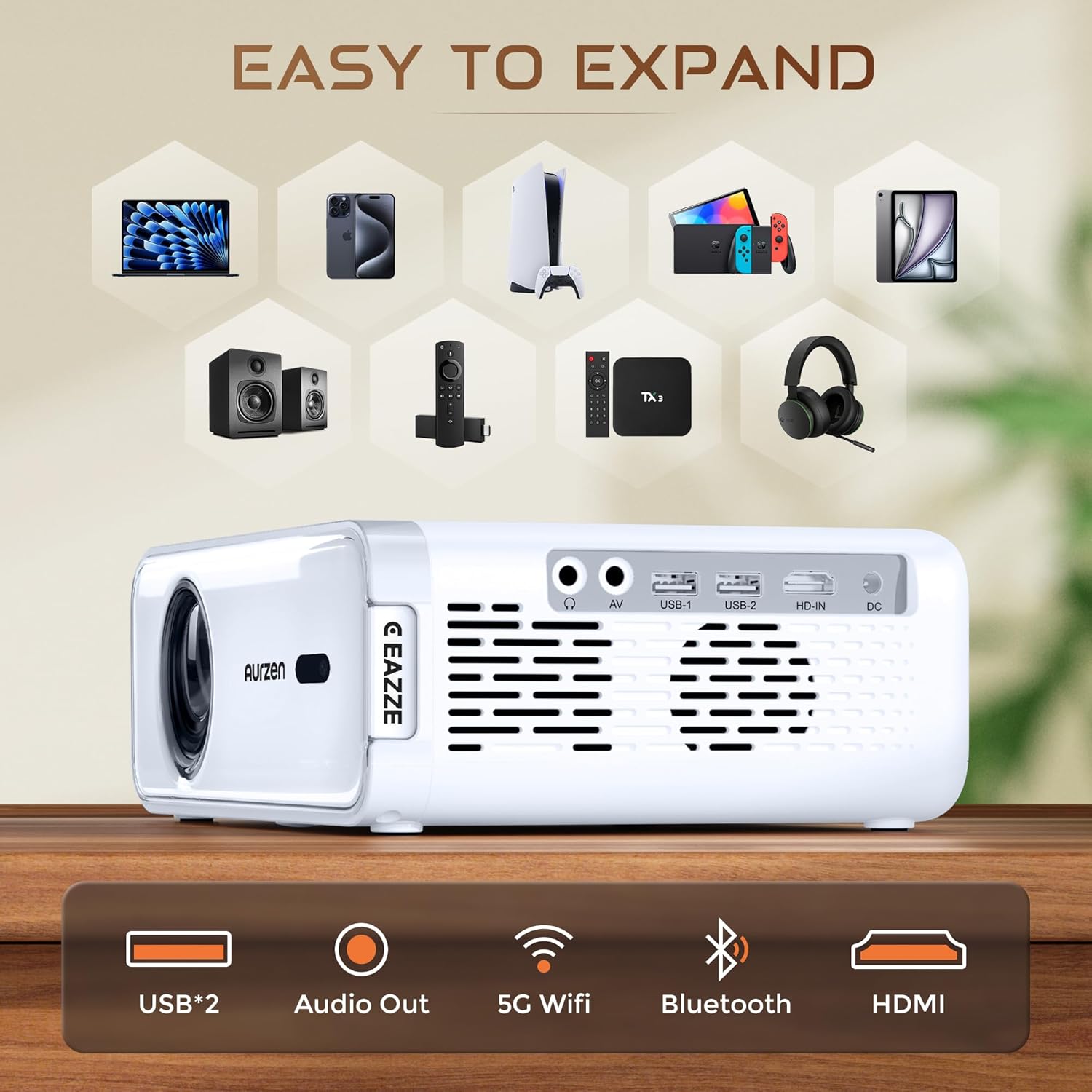 Netflix-Officially Projector, Aurzen Eazze D1 4K Supported Smart Projector with HDR10, DoIby Audio, Auto Focus, WiFi Bluetooth Portable Projecteur for Outdoor, White - Image 9
