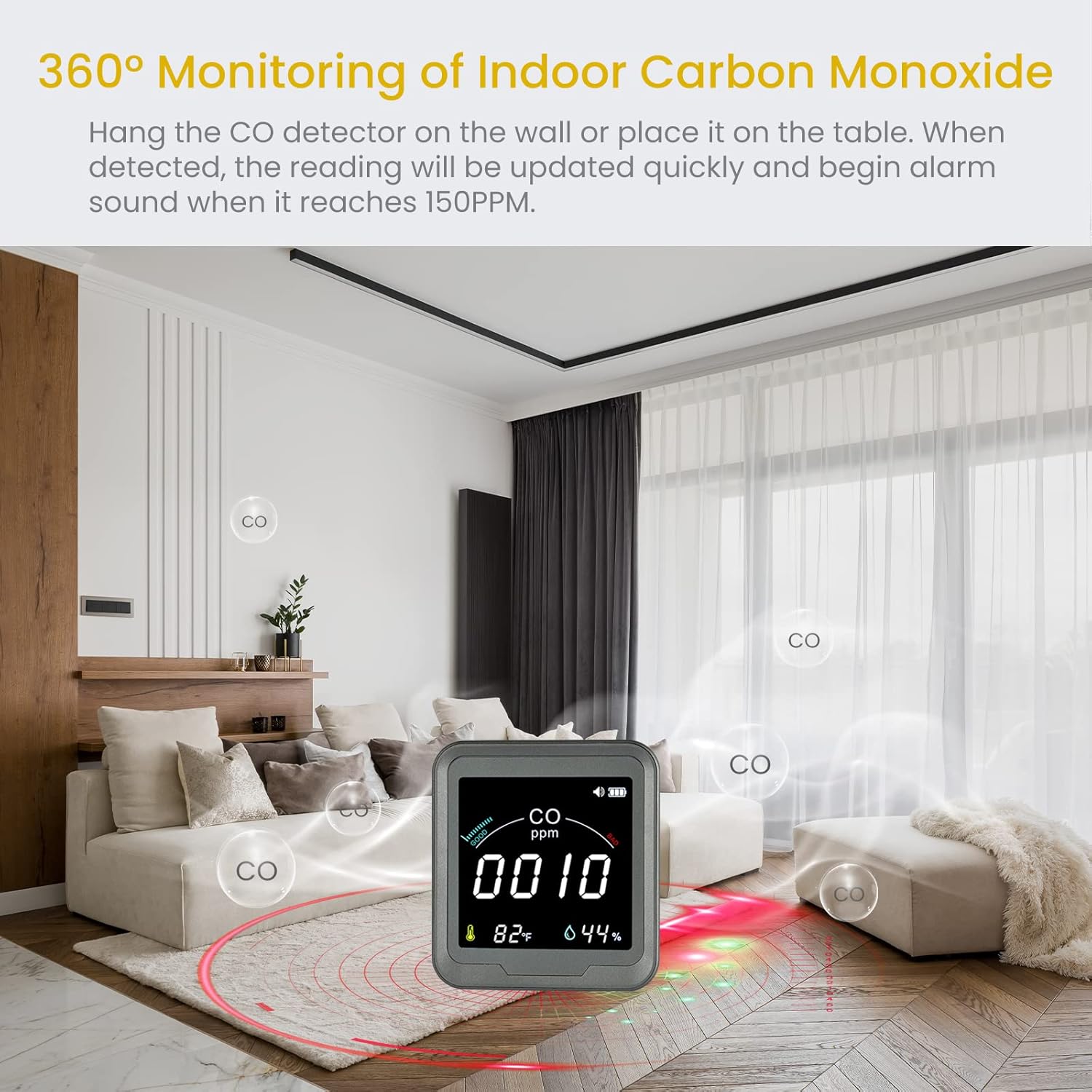 LSENLTY Carbon Monoxide Detector, High Accuracy CO Detector with Digital LCD Display, 3-in-1 Air Quality Monitor(CO, Temperature and Humidity Sensor), CO Alarm Detector for Home Kitchen Travel - Image 4