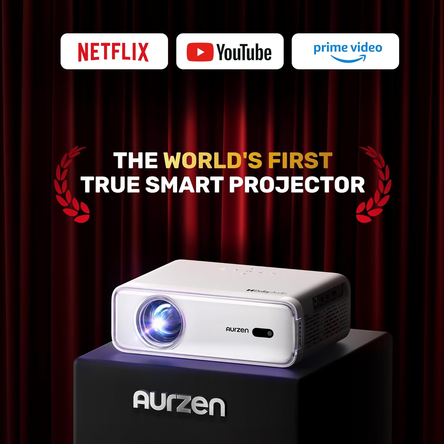 Netflix-Officially Projector, Aurzen Eazze D1 4K Supported Smart Projector with HDR10, DoIby Audio, Auto Focus, WiFi Bluetooth Portable Projecteur for Outdoor, White - Image 3