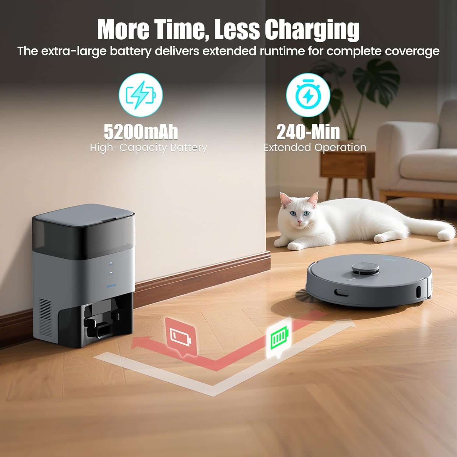 AIRROBO T25+ Robot Vacuums and Mop Combo,5500Pa Powerful Suction, Self-Emptying,60-Day Capacity, 240 Mins, Smart APP Control, Multi-Floor Mapping,Perfect for Hard Floors, Carpets, and Pet Hair - Image 8