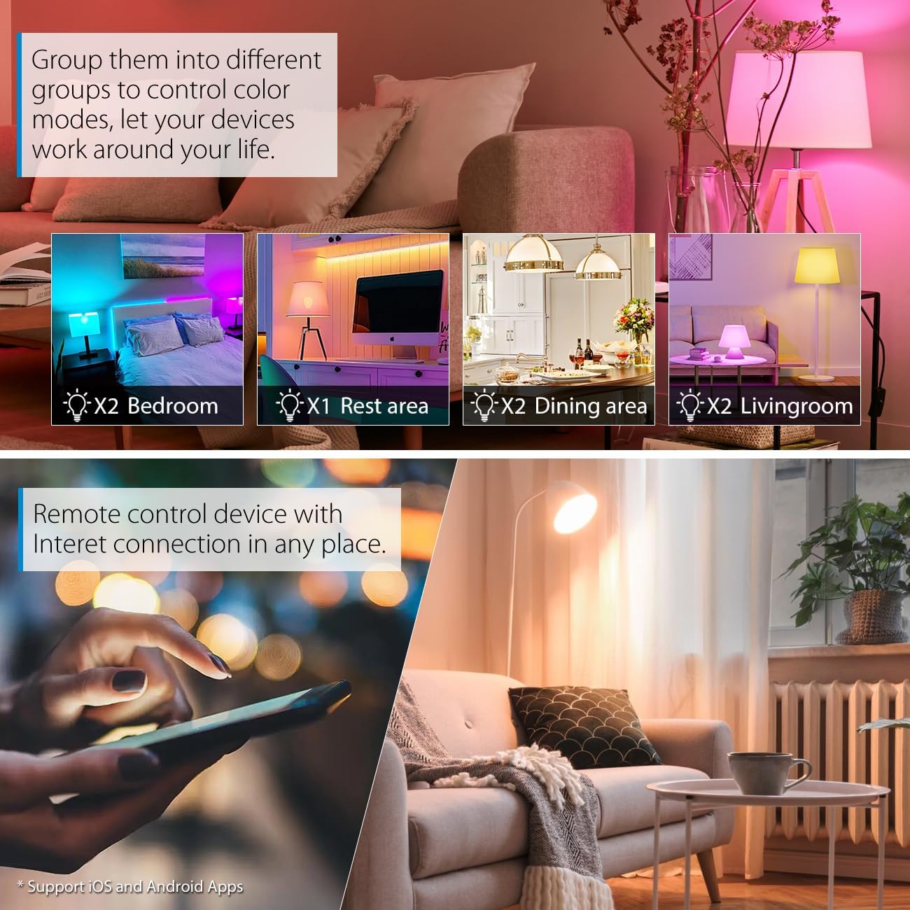 LVWIT Smart Light Bulbs Alexa, BR30 100W Equivalent, E26 Smart LED, Work with Google Assistant, Smart Life App, Tuya App, RGB Color Changing Bulb (13W), No Hub Required, 4-Pack - Image 5