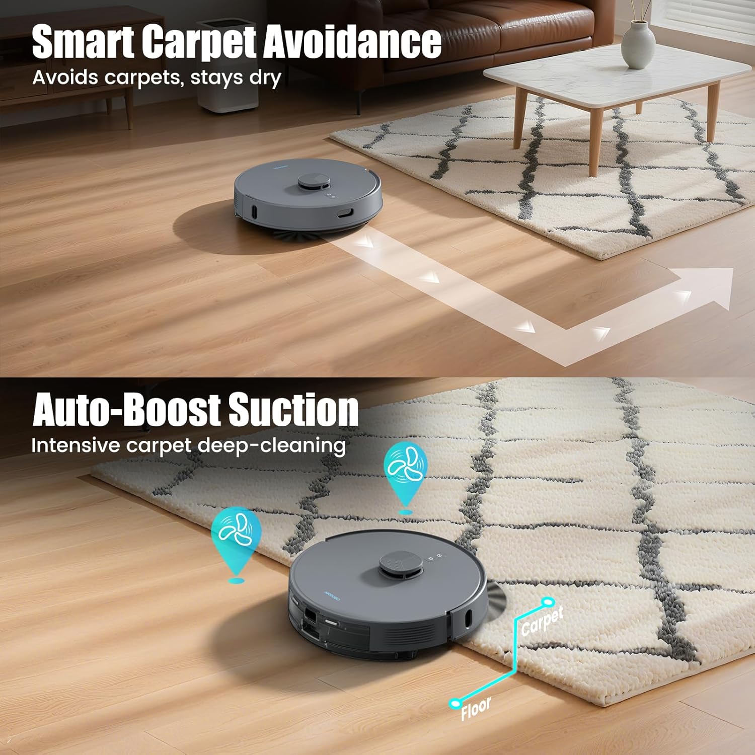 AIRROBO T25+ Robot Vacuums and Mop Combo,5500Pa Powerful Suction, Self-Emptying,60-Day Capacity, 240 Mins, Smart APP Control, Multi-Floor Mapping,Perfect for Hard Floors, Carpets, and Pet Hair - Image 5