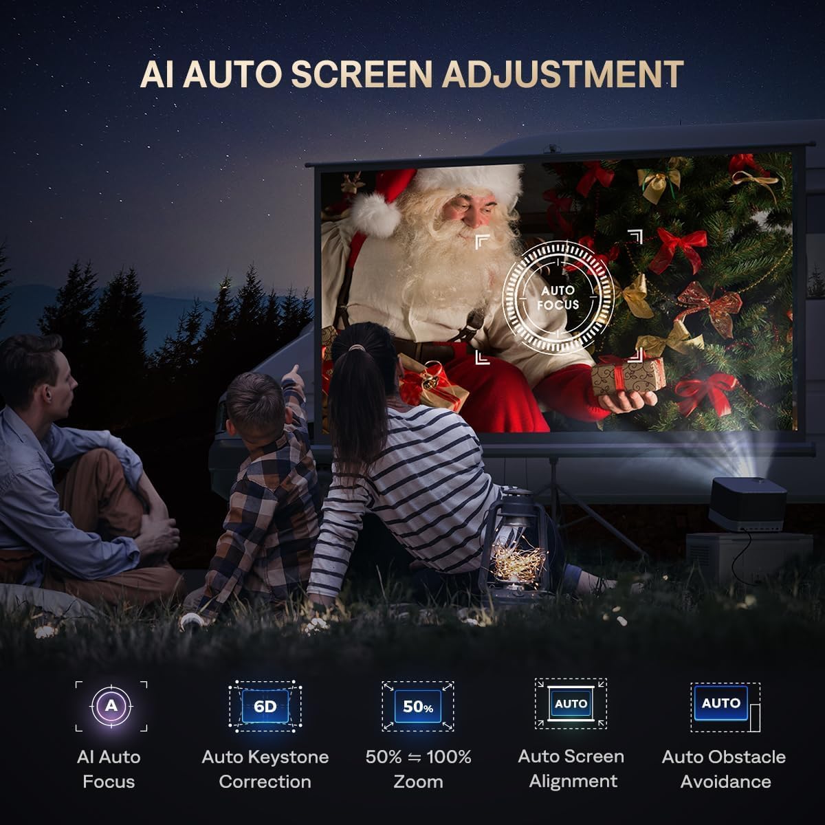 AURZEN Boom 3 Smart Projector, 4K Support, Official NetfIix, 3D DoIby Audio, 36W Speakers, AI Auto Focus & Keystone, WiFi Bluetooth 60Hz Outdoor Projecteur, Black - Image 7