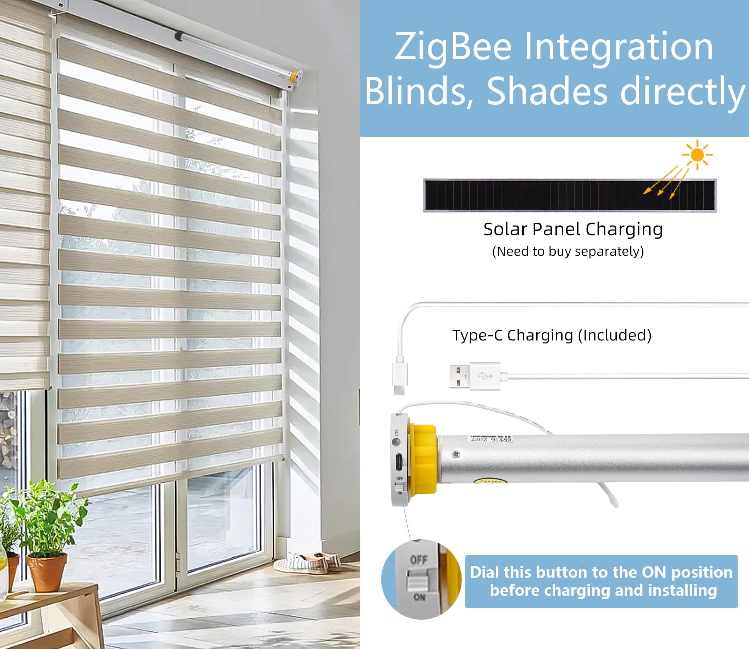 Zigbee Rechargeable Roller Blinds Motor for 38mm/45mm Tube, Motorized Window Shades Compatible with Alexa Directly, No Gateway Needed - Image 6