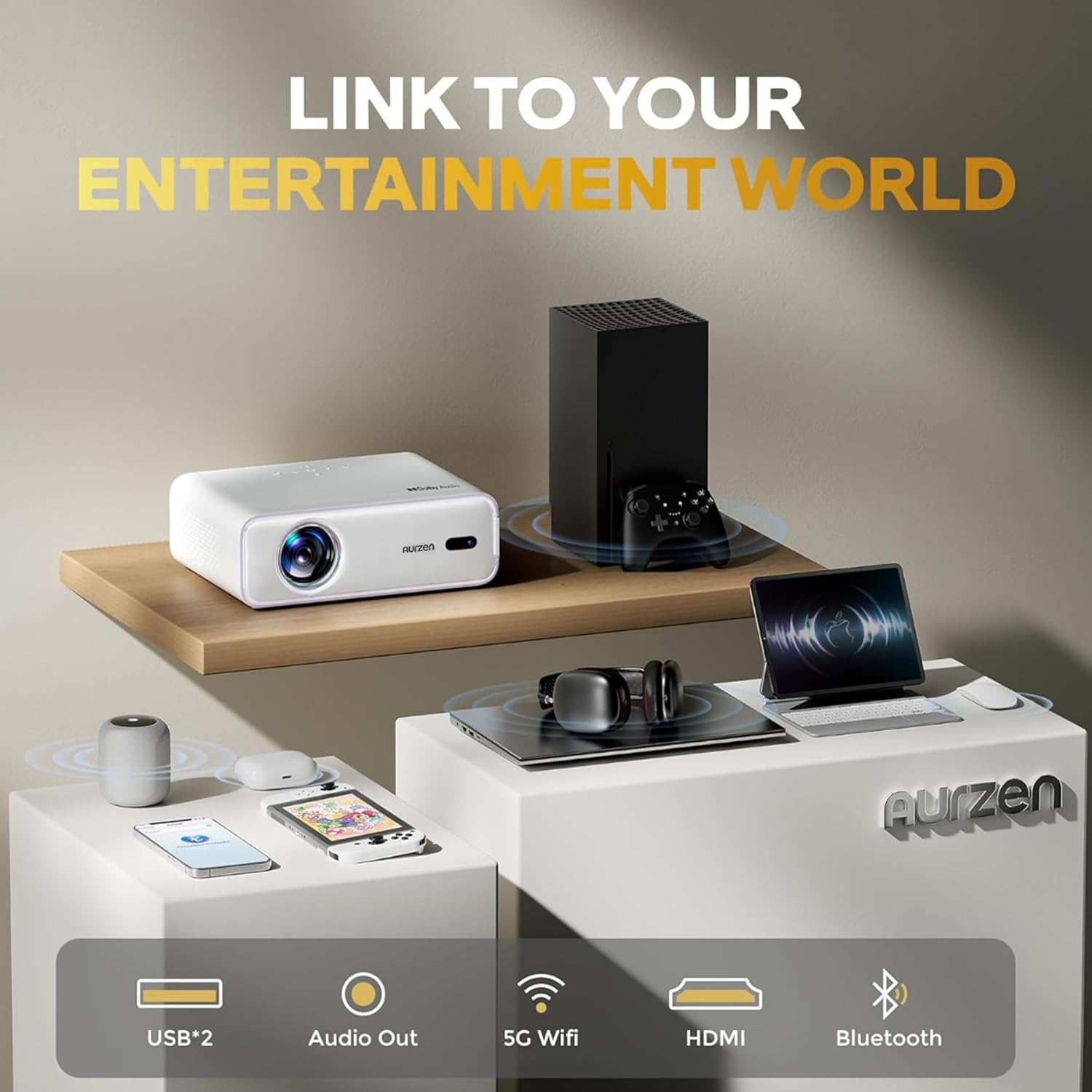 Netflix-Officially Projector, Aurzen Eazze D1 4K Supported Smart Projector with HDR10, DoIby Audio, Auto Focus, WiFi Bluetooth Portable Projecteur for Outdoor, White - Image 8
